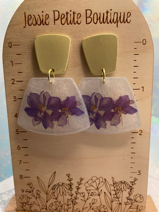 Purple Flower Trapeze Earrings