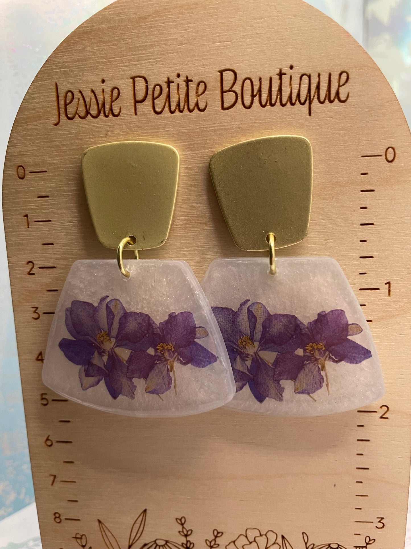 Purple Flower Trapeze Earrings