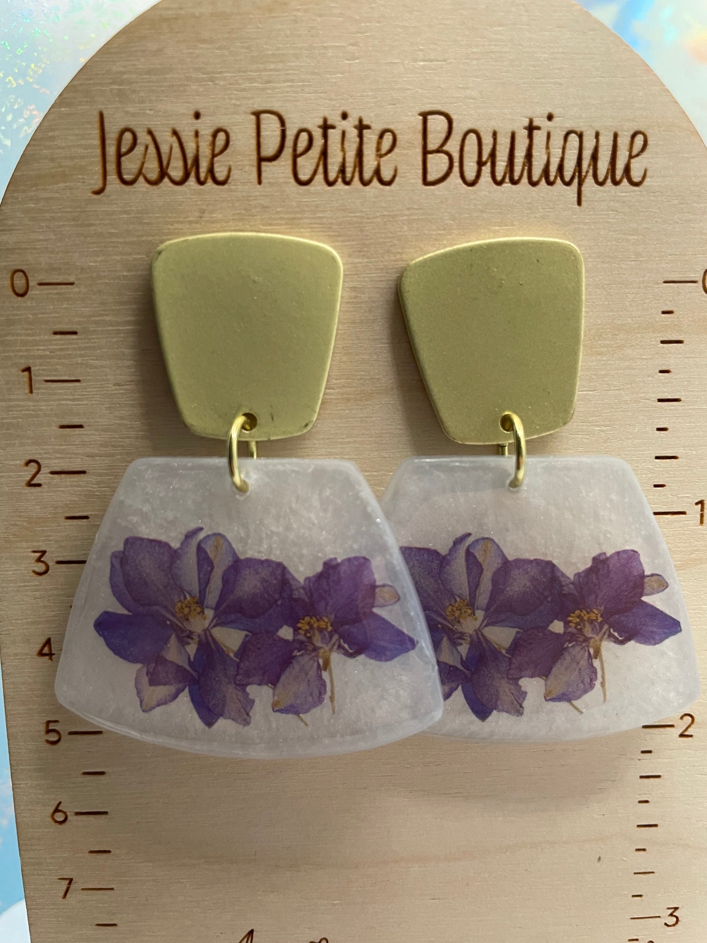 Purple Flower Trapeze Earrings