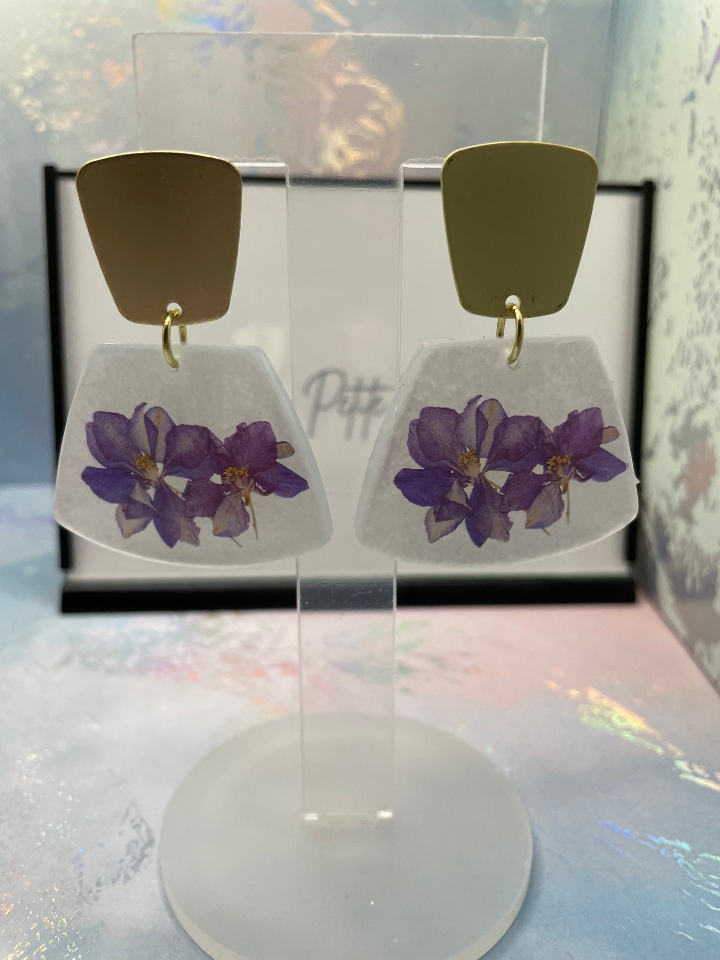 Purple Flower Trapeze Earrings