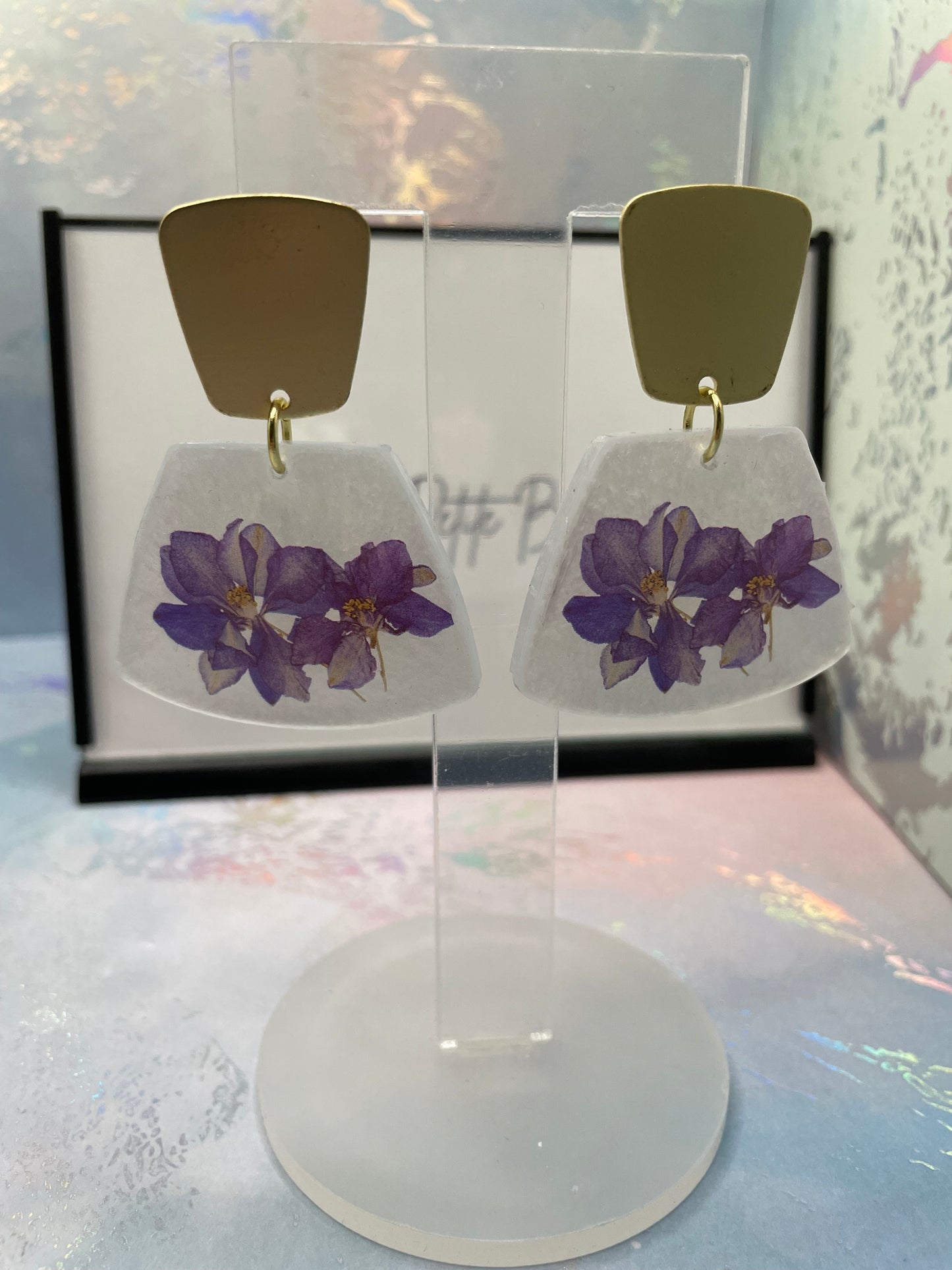 Purple Flower Trapeze Earrings