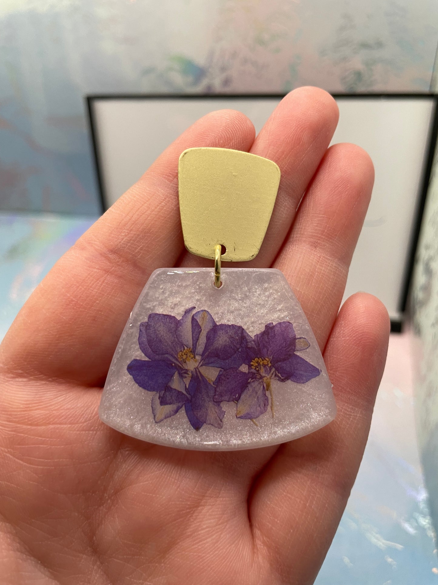 Purple Flower Trapeze Earrings