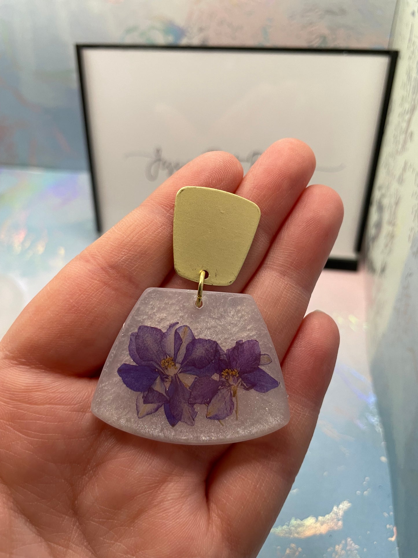 Purple Flower Trapeze Earrings