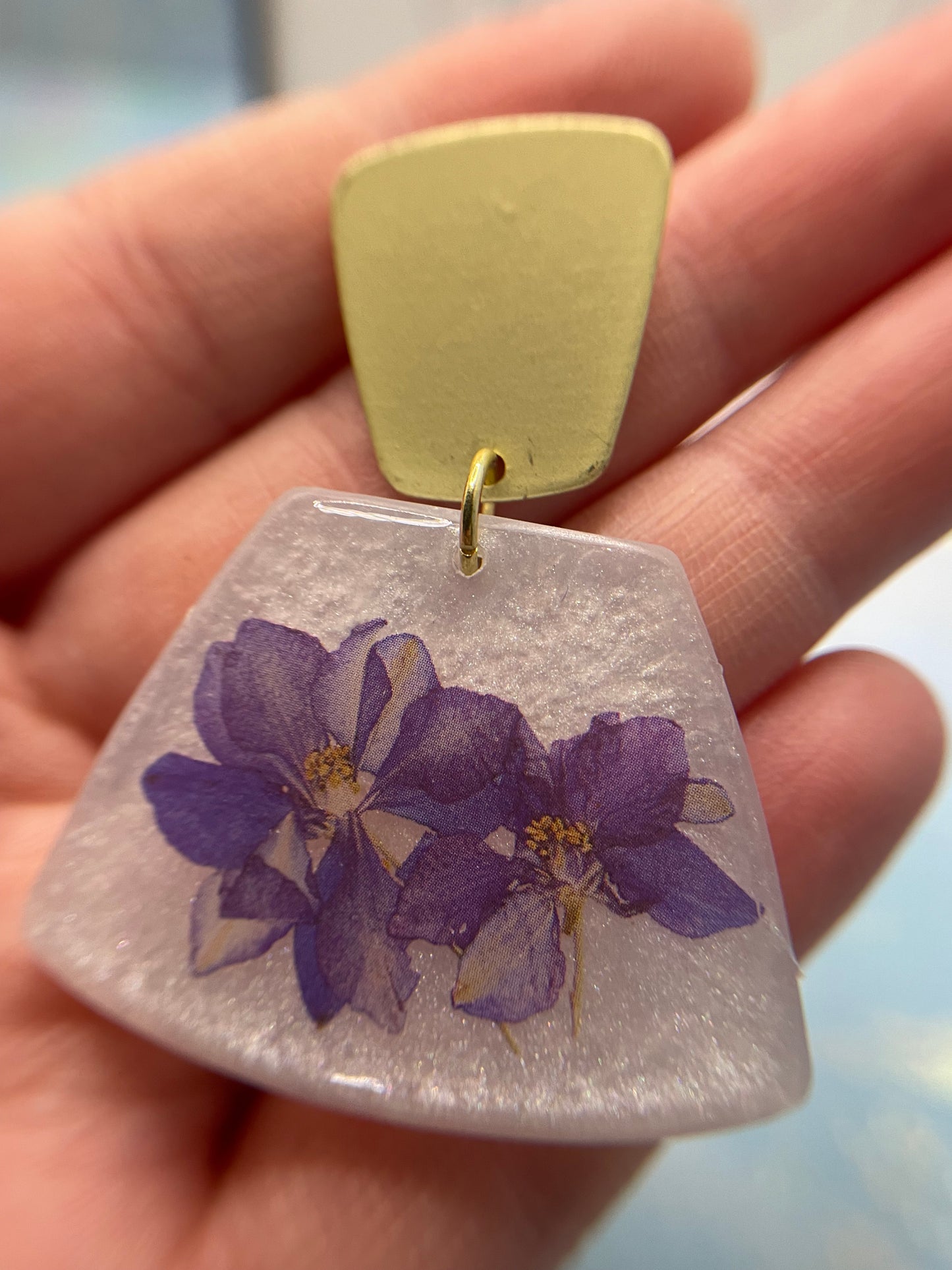 Purple Flower Trapeze Earrings