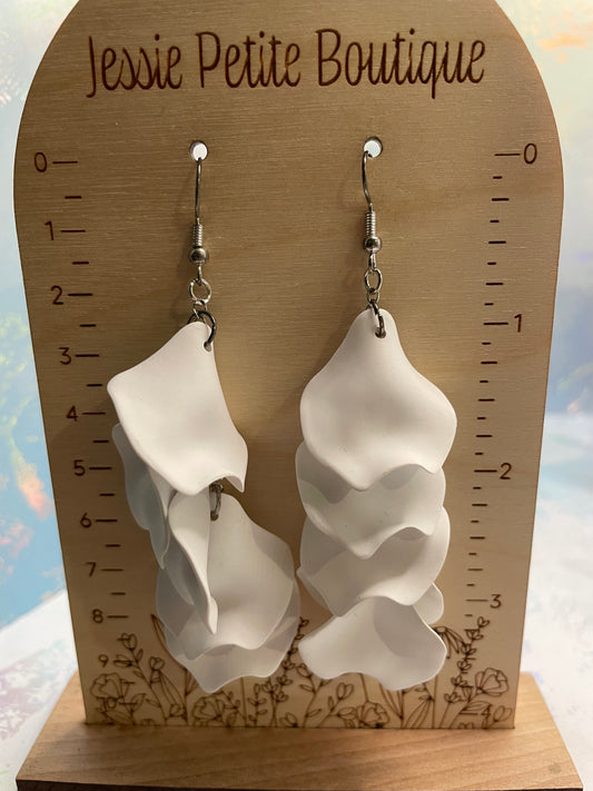 White Flower Petal Acrylic Acetate Dangle Earrings -NICKEL FREE