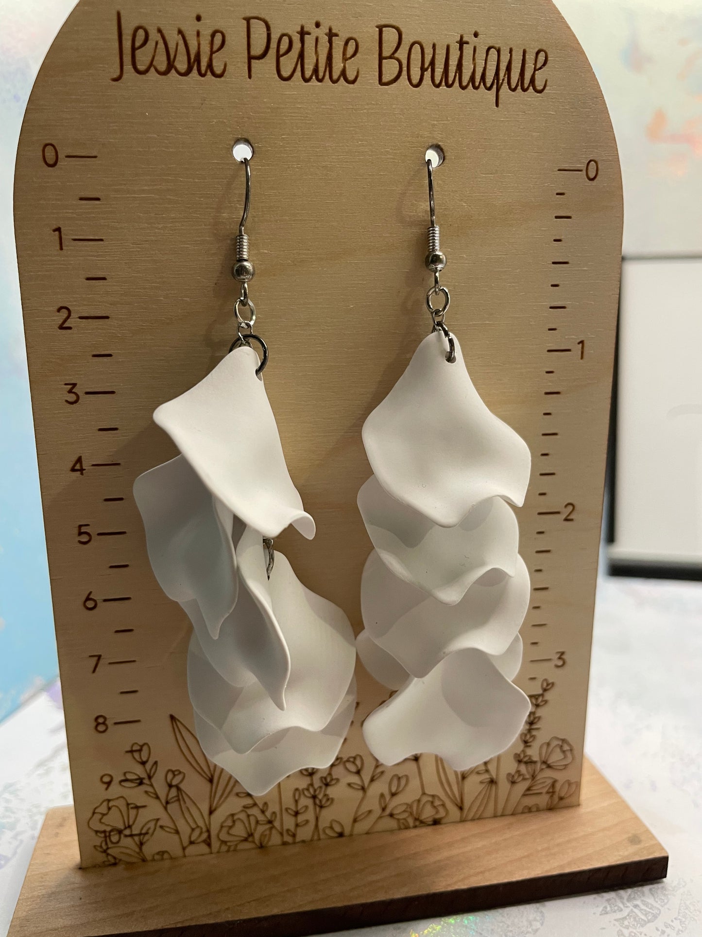 Boucles d'oreilles pétales de fleurs blanches en acétate acrylique pendantes-SANS NICKEL