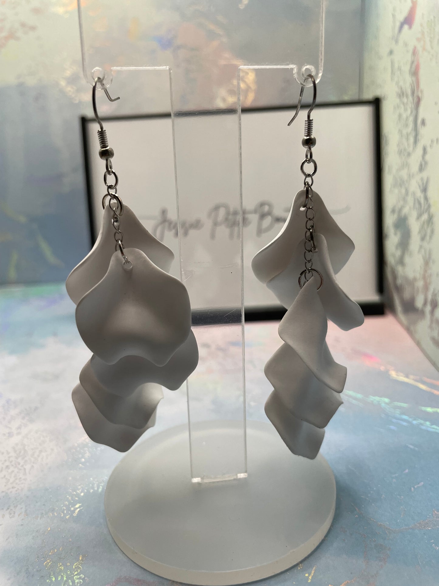 Boucles d'oreilles pétales de fleurs blanches en acétate acrylique pendantes-SANS NICKEL