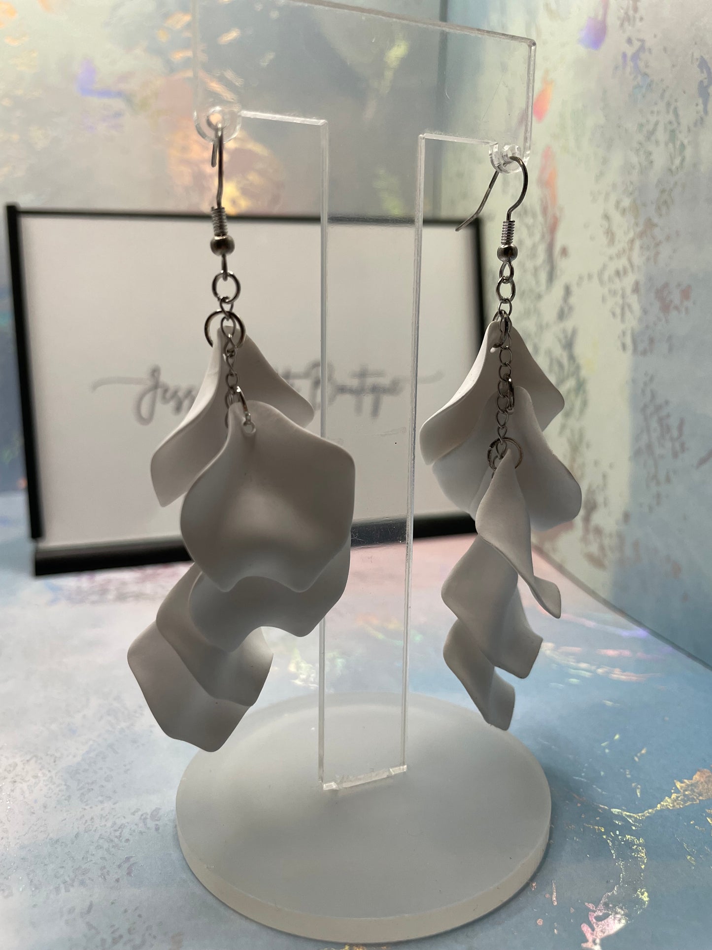 Boucles d'oreilles pétales de fleurs blanches en acétate acrylique pendantes-SANS NICKEL