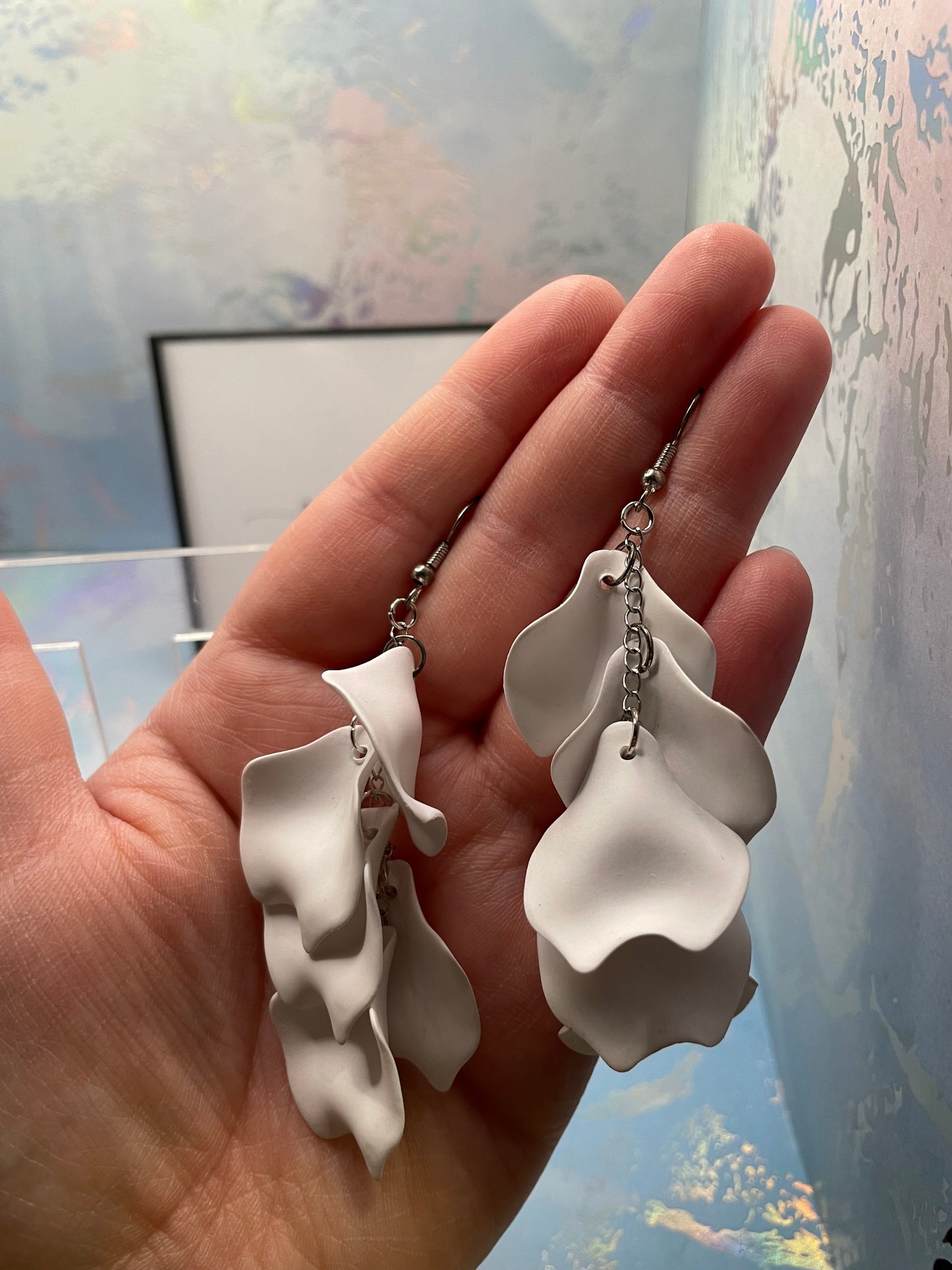 Boucles d'oreilles pétales de fleurs blanches en acétate acrylique pendantes-SANS NICKEL