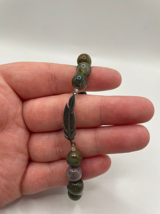 Multi-Tone Beaded Bracelet with Stainless Steel Feather Charm