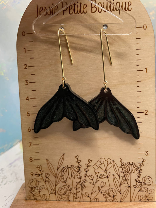 Sparkly Black Mermaid Tail Earrings -NICKEL FREE