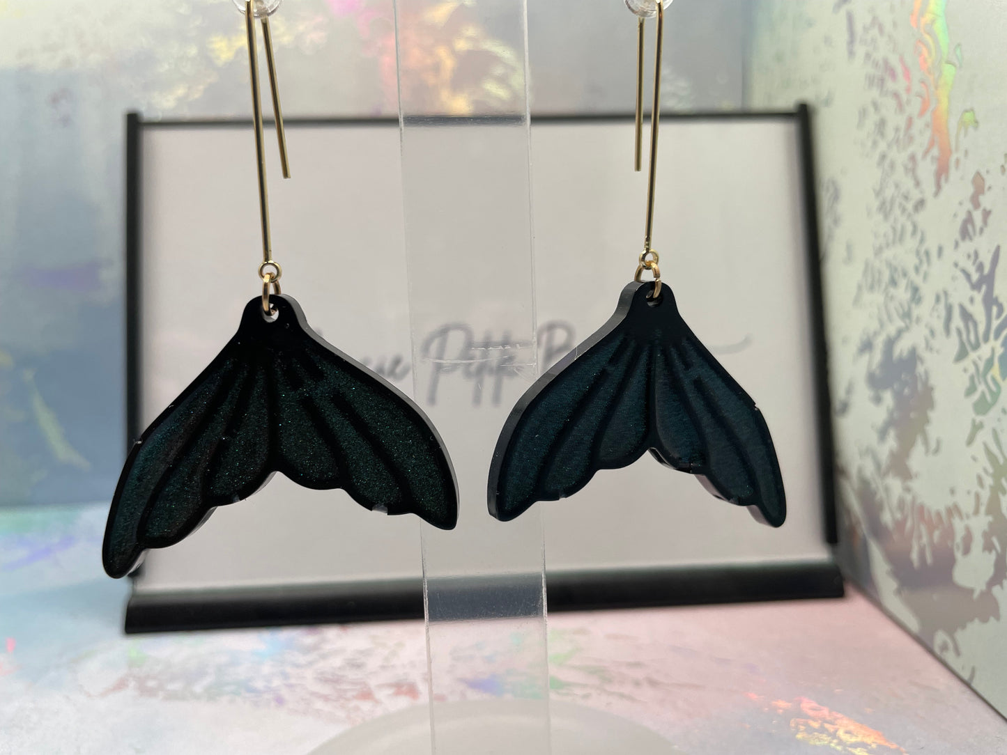 Sparkly Black Mermaid Tail Earrings -NICKEL FREE