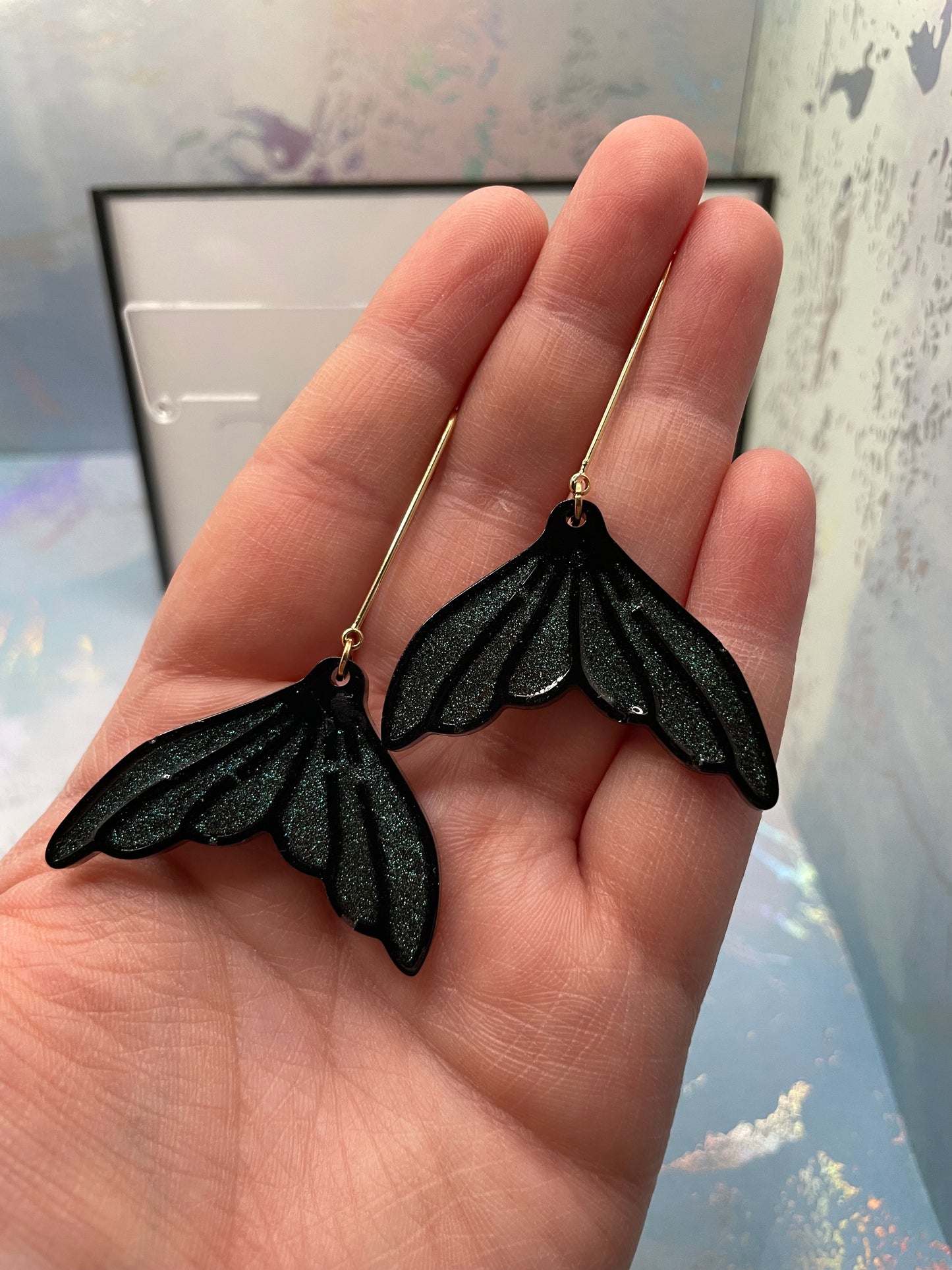 Sparkly Black Mermaid Tail Earrings -NICKEL FREE