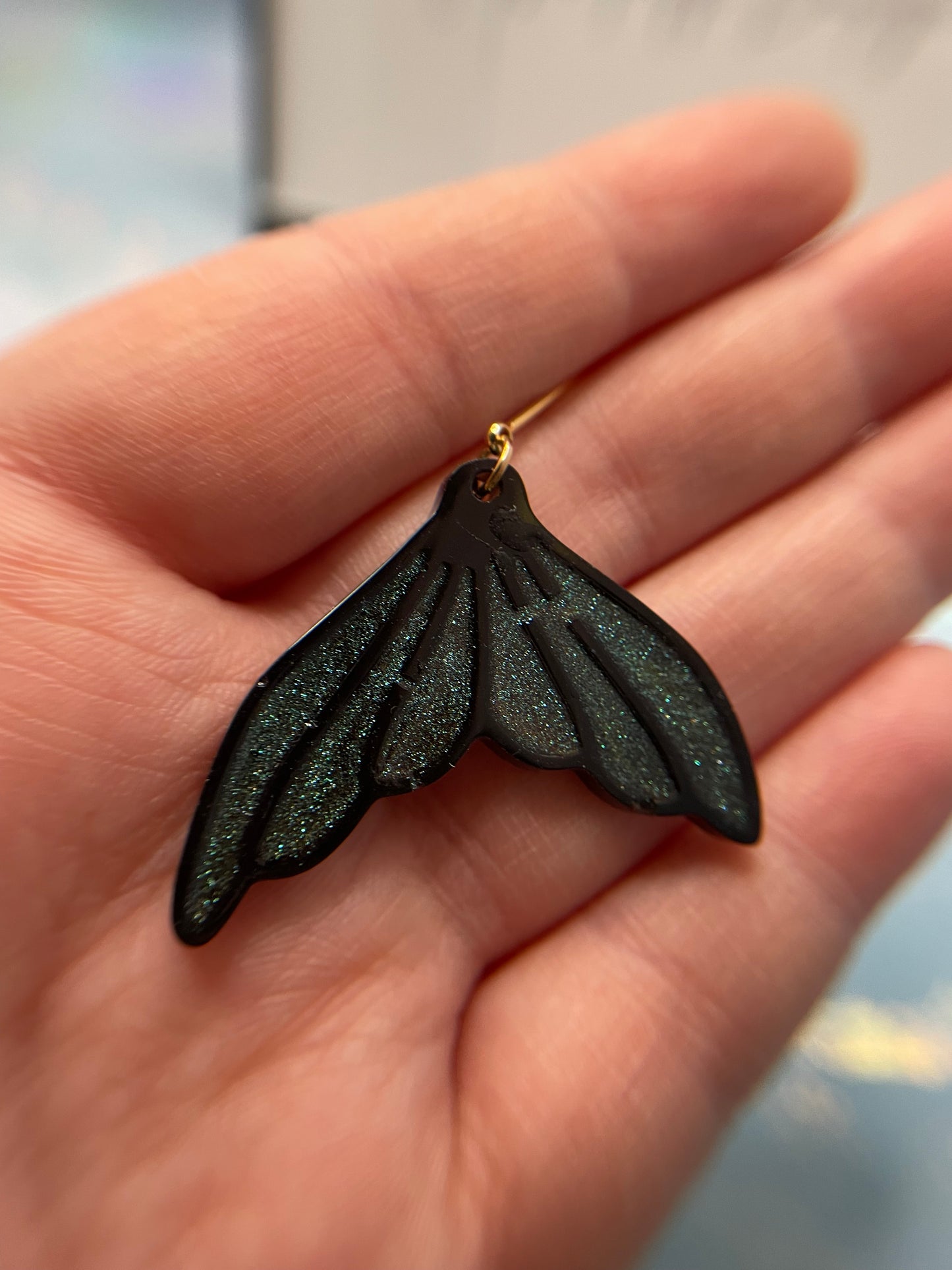 Sparkly Black Mermaid Tail Earrings -NICKEL FREE