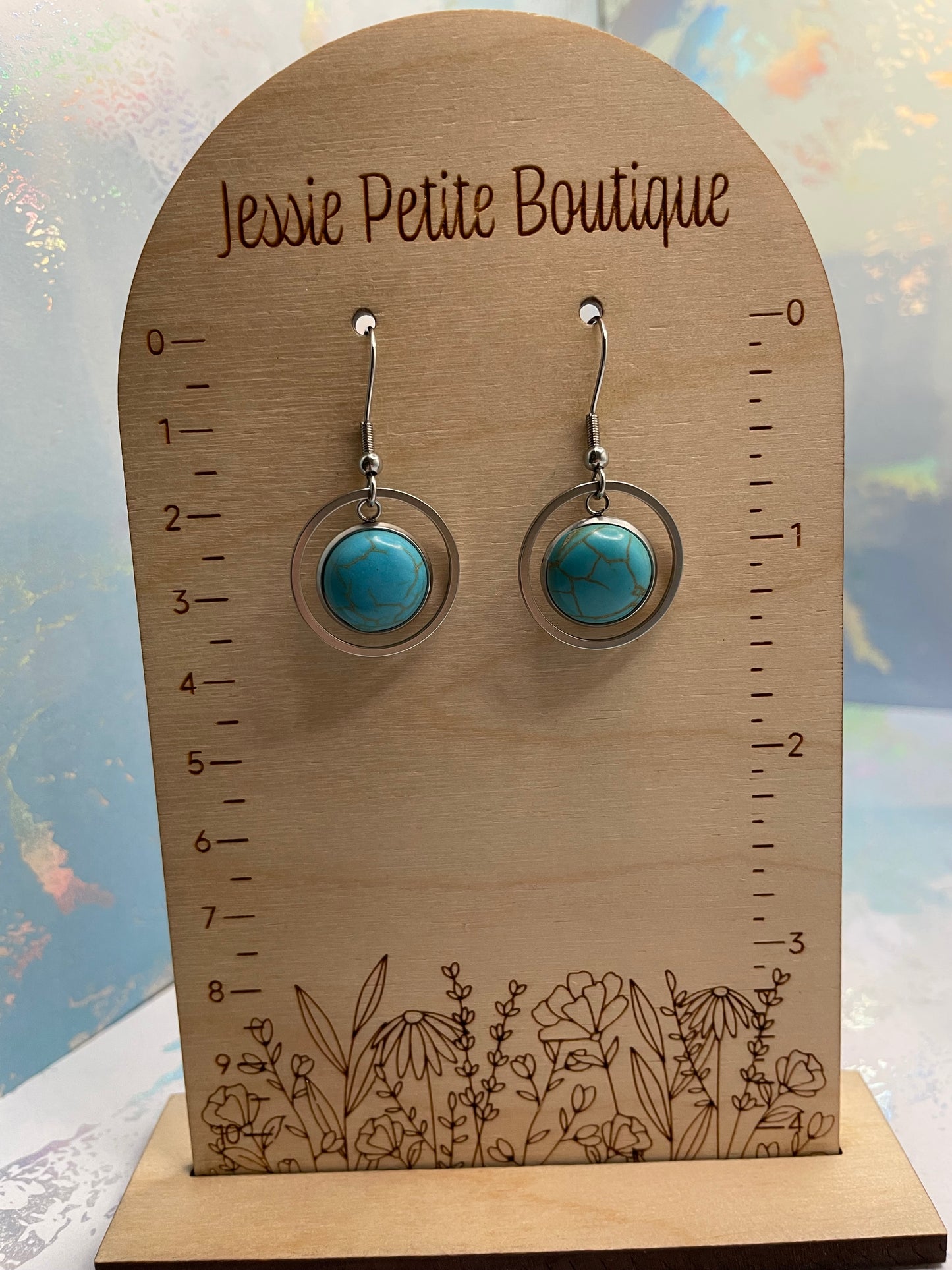 Boucles d'oreilles pendantes en turquoise naturelle
