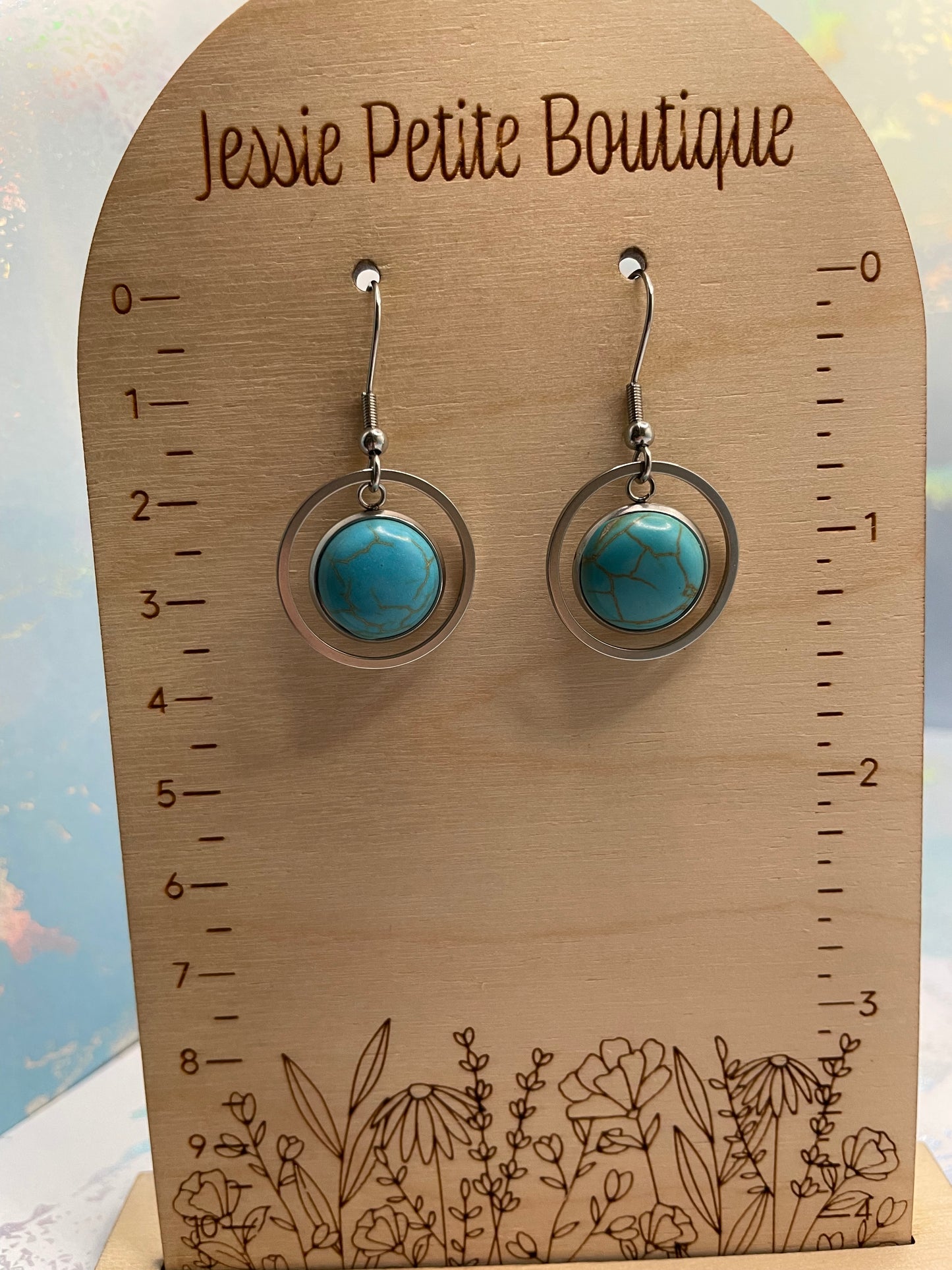 Boucles d'oreilles pendantes en turquoise naturelle