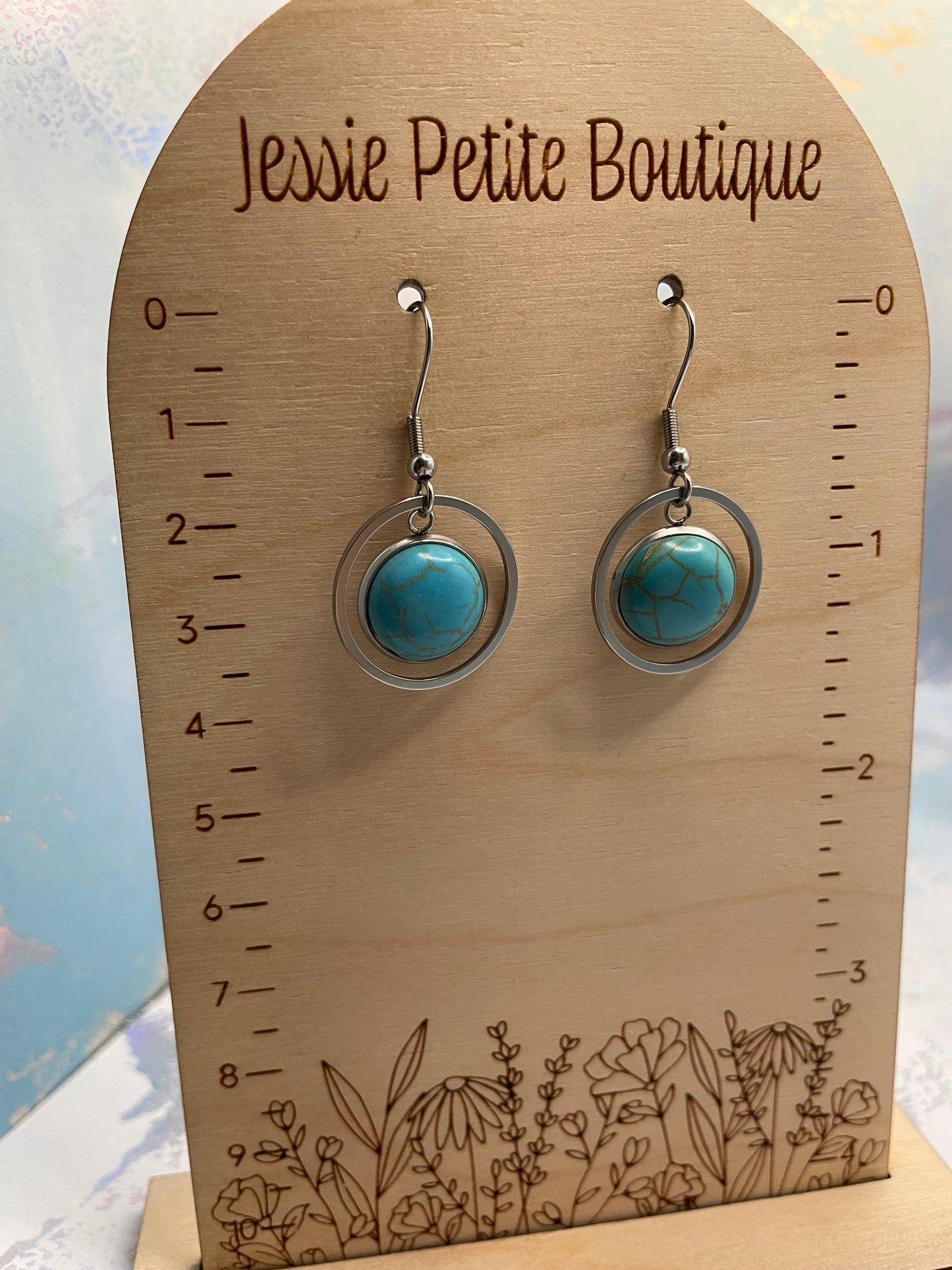 Boucles d'oreilles pendantes en turquoise naturelle