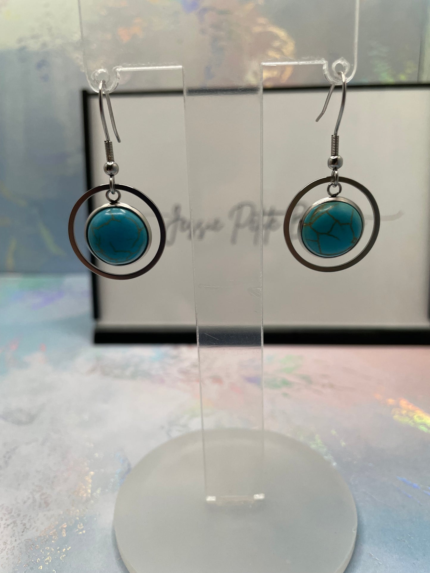 Boucles d'oreilles pendantes en turquoise naturelle