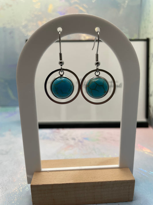 Boucles d'oreilles pendantes en turquoise naturelle