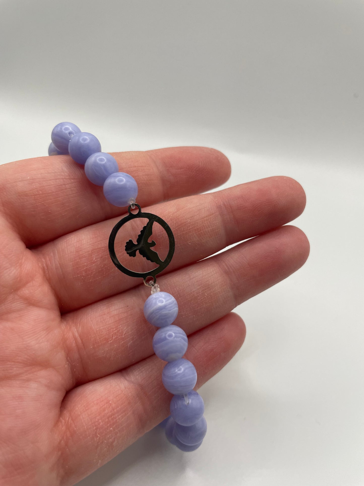 Lavender Beaded Bracelet with Eagle Stainless Steel Charm