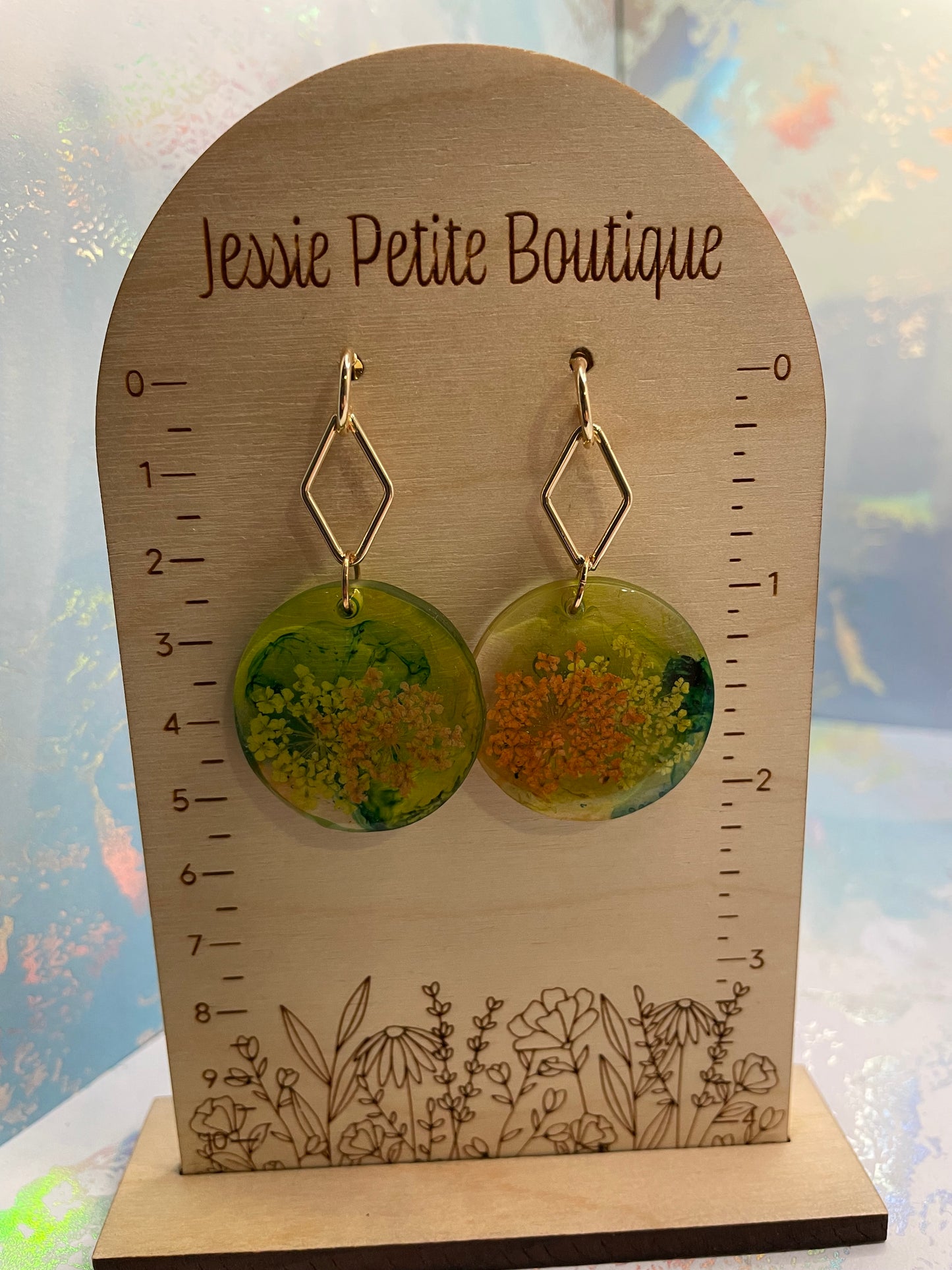 Yellow & Orange Flower Resin Earrings -NICKEL FREE