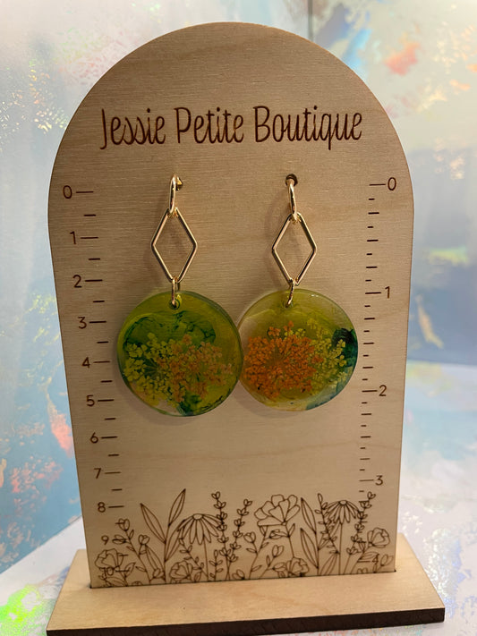 Yellow & Orange Flower Resin Earrings -NICKEL FREE
