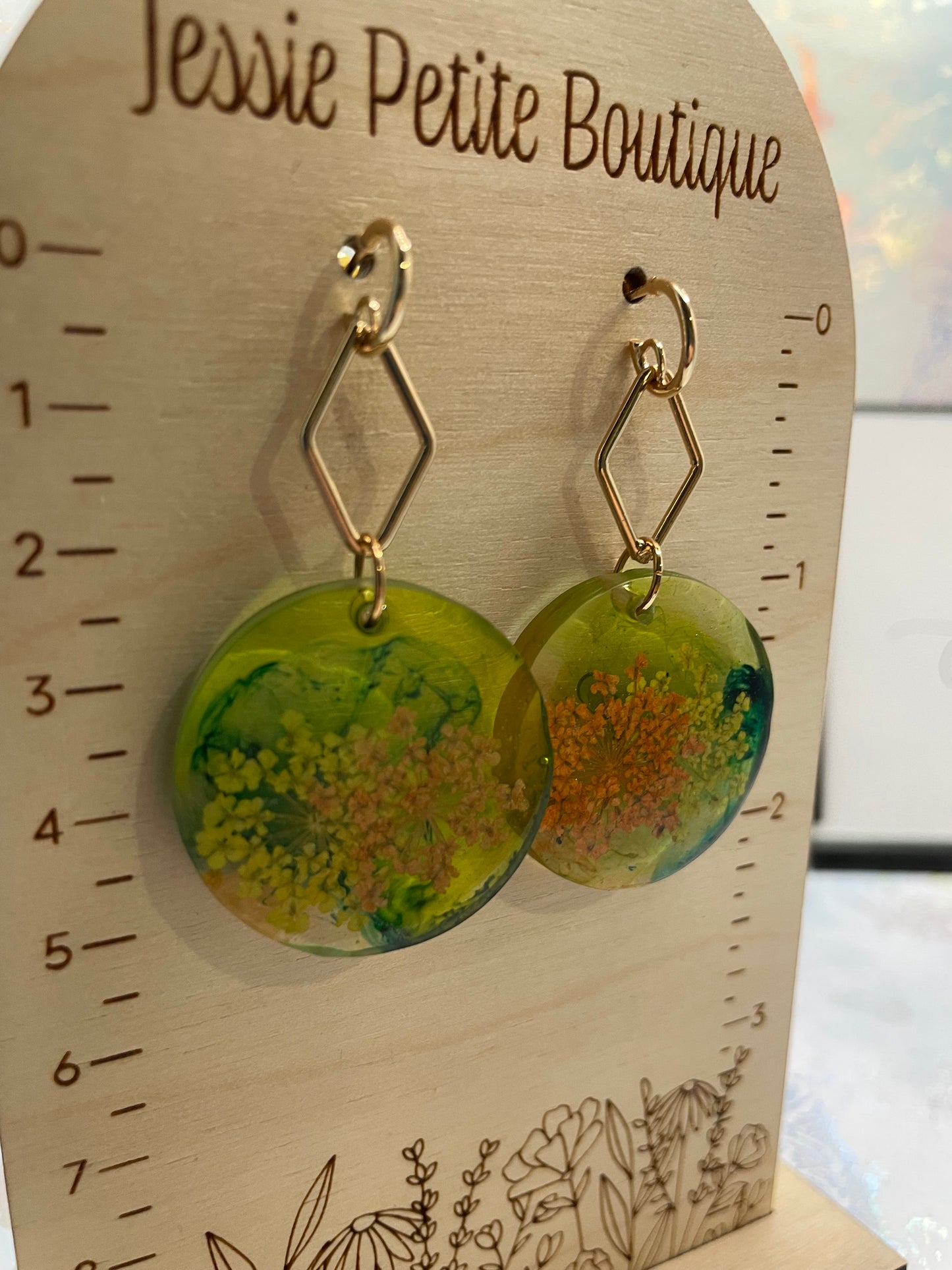 Yellow & Orange Flower Resin Earrings -NICKEL FREE
