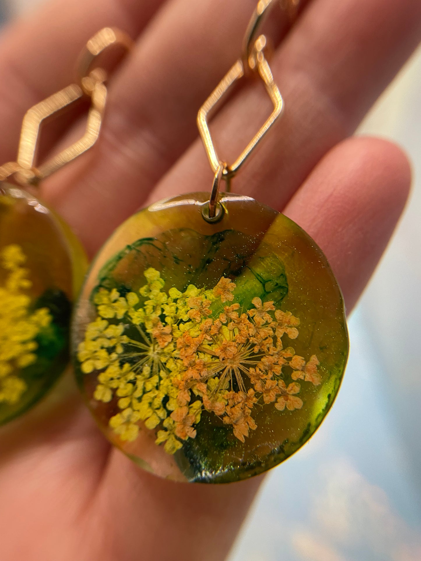 Yellow & Orange Flower Resin Earrings -NICKEL FREE