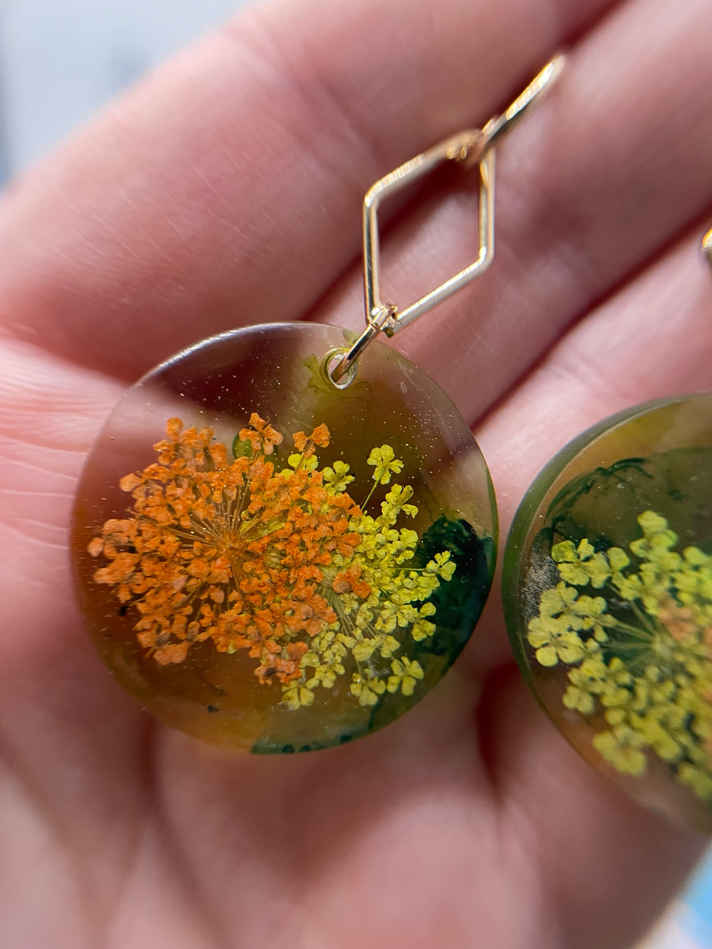 Yellow & Orange Flower Resin Earrings -NICKEL FREE