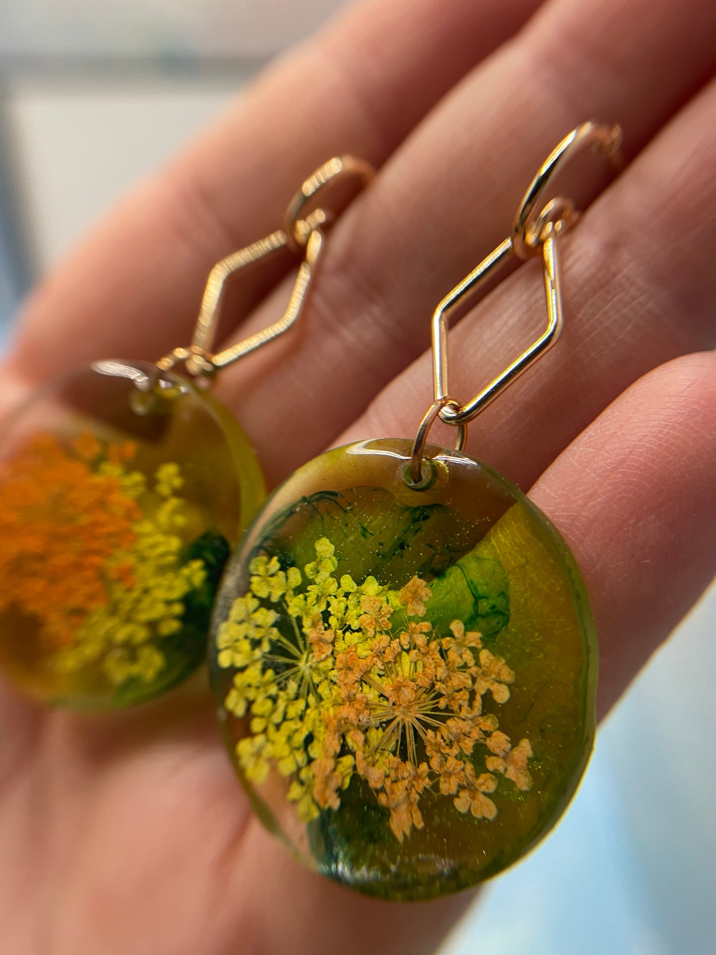 Yellow & Orange Flower Resin Earrings -NICKEL FREE