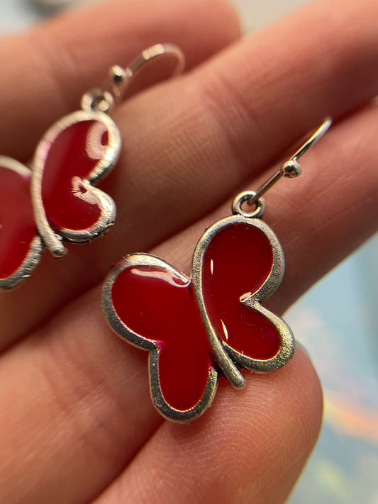 Red & Silver Butterfly Earrings