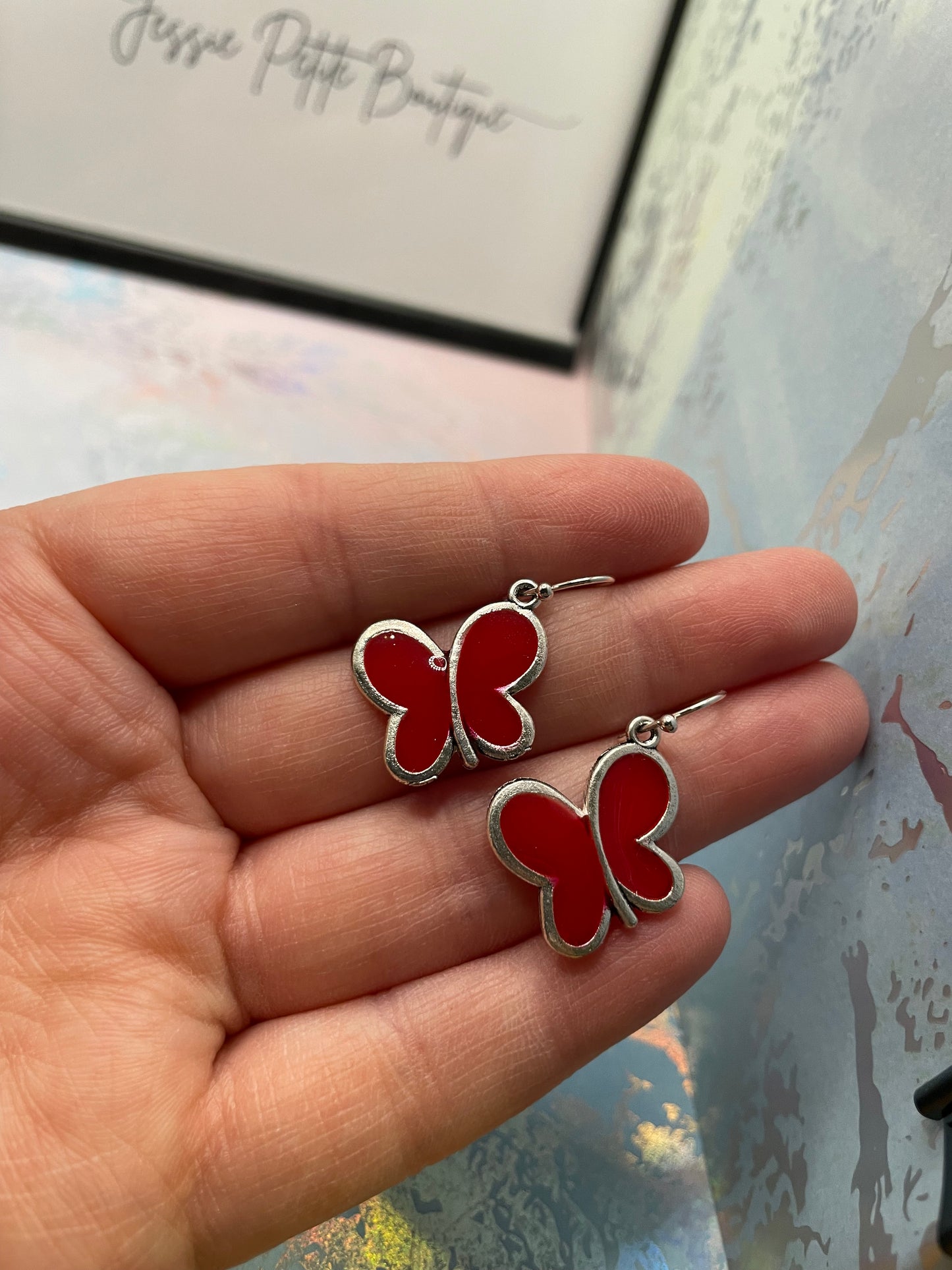 Red & Silver Butterfly Earrings