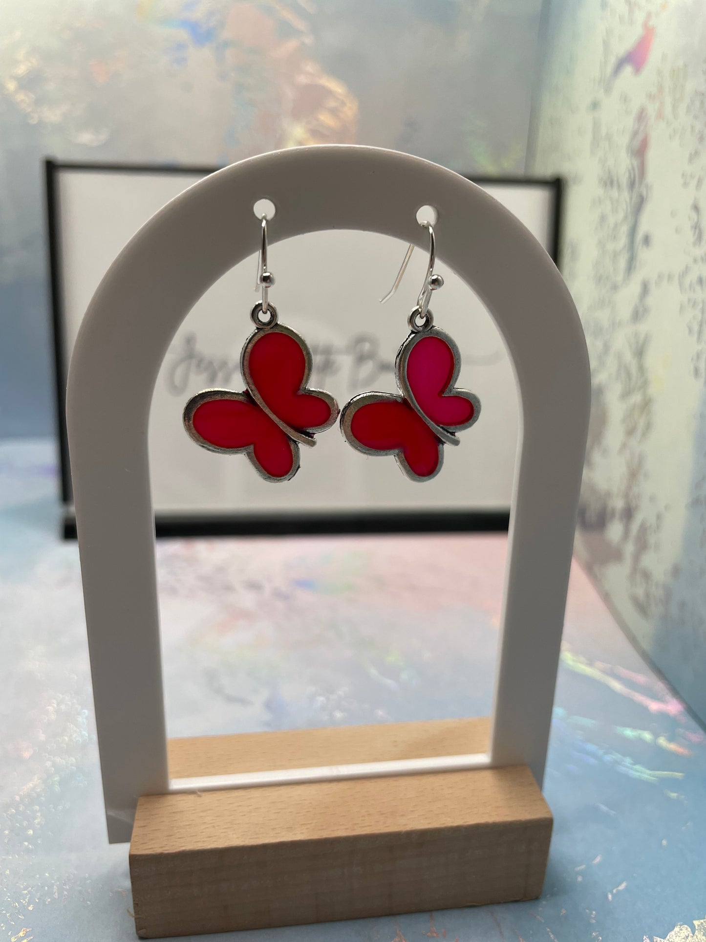 Red & Silver Butterfly Earrings