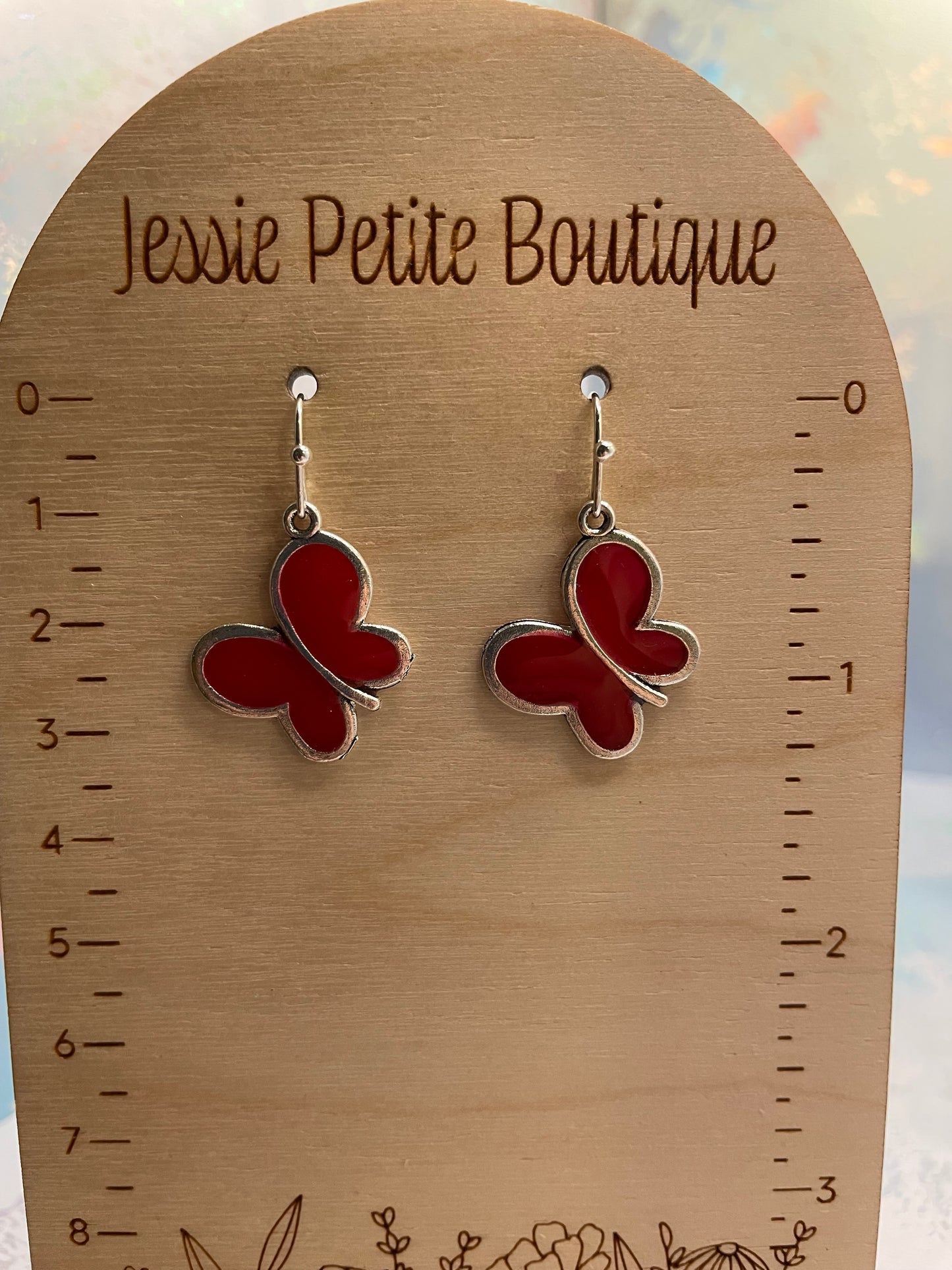 Red & Silver Butterfly Earrings