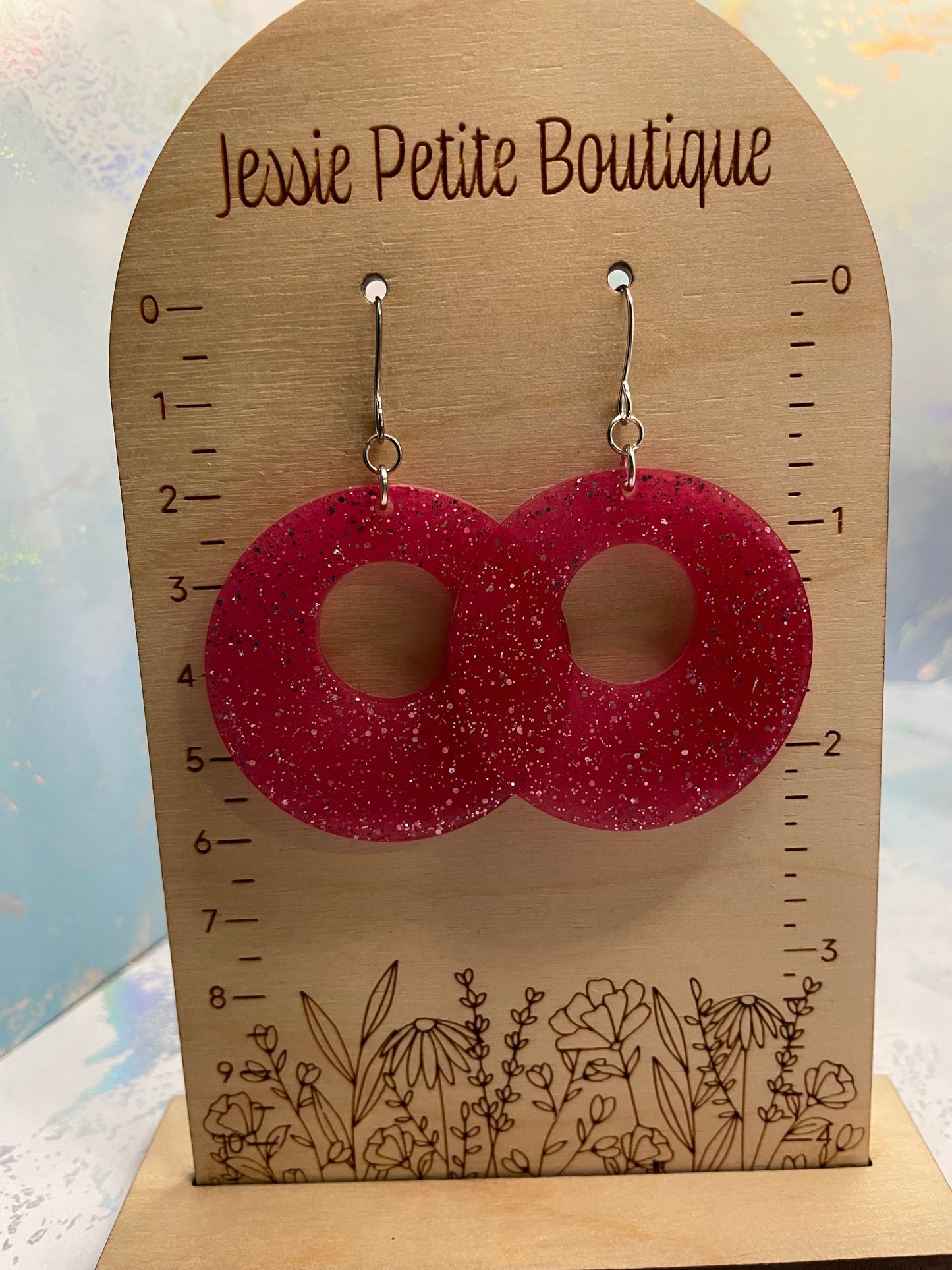 Boucles d'oreilles rondes roses scintillantes