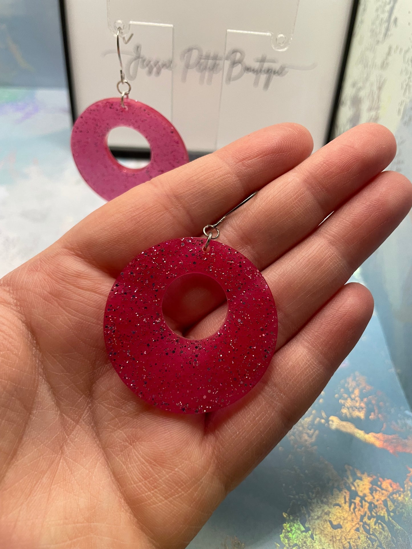 Boucles d'oreilles rondes roses scintillantes