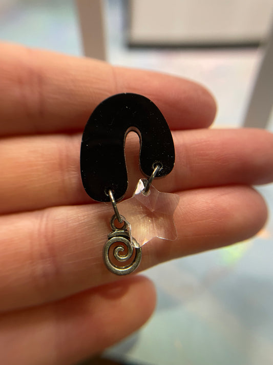 Audrey: Black earrings with Spirals+Star -NICKEL FREE