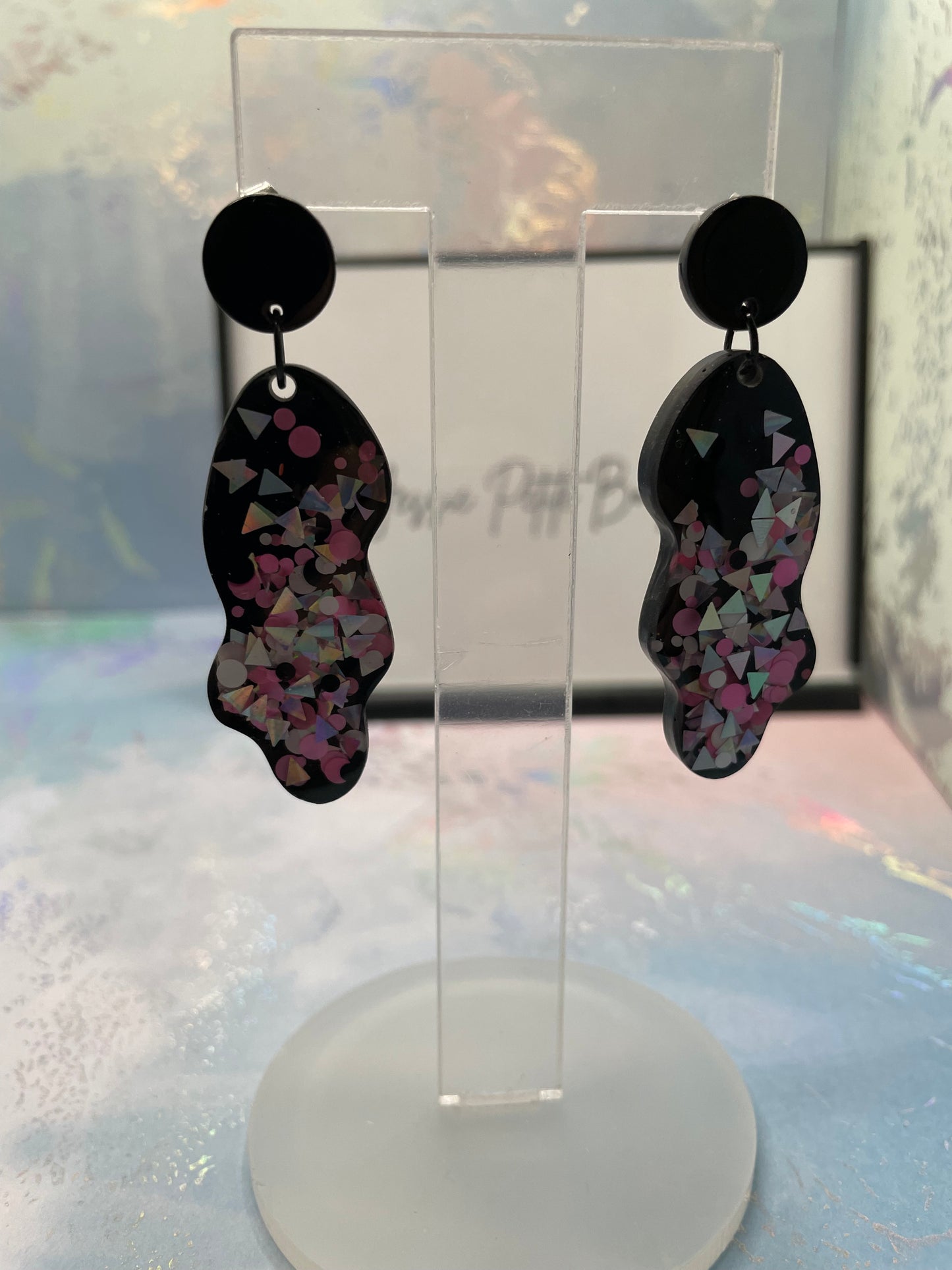 Stacey: Pink, White, & Grey Earrings -Nickel Free