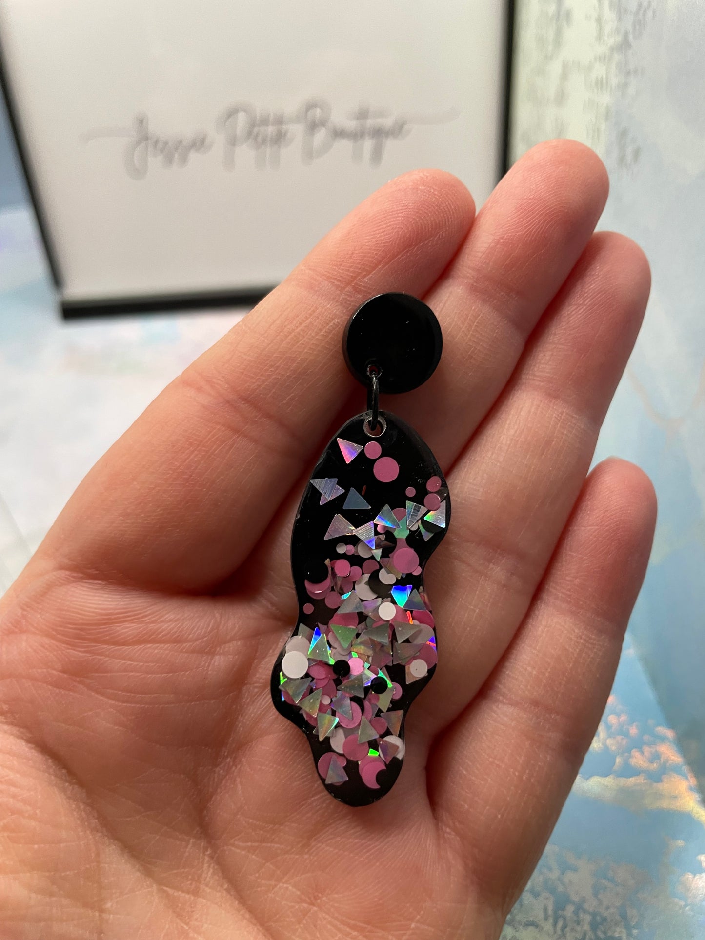 Stacey: Pink, White, & Grey Earrings -Nickel Free