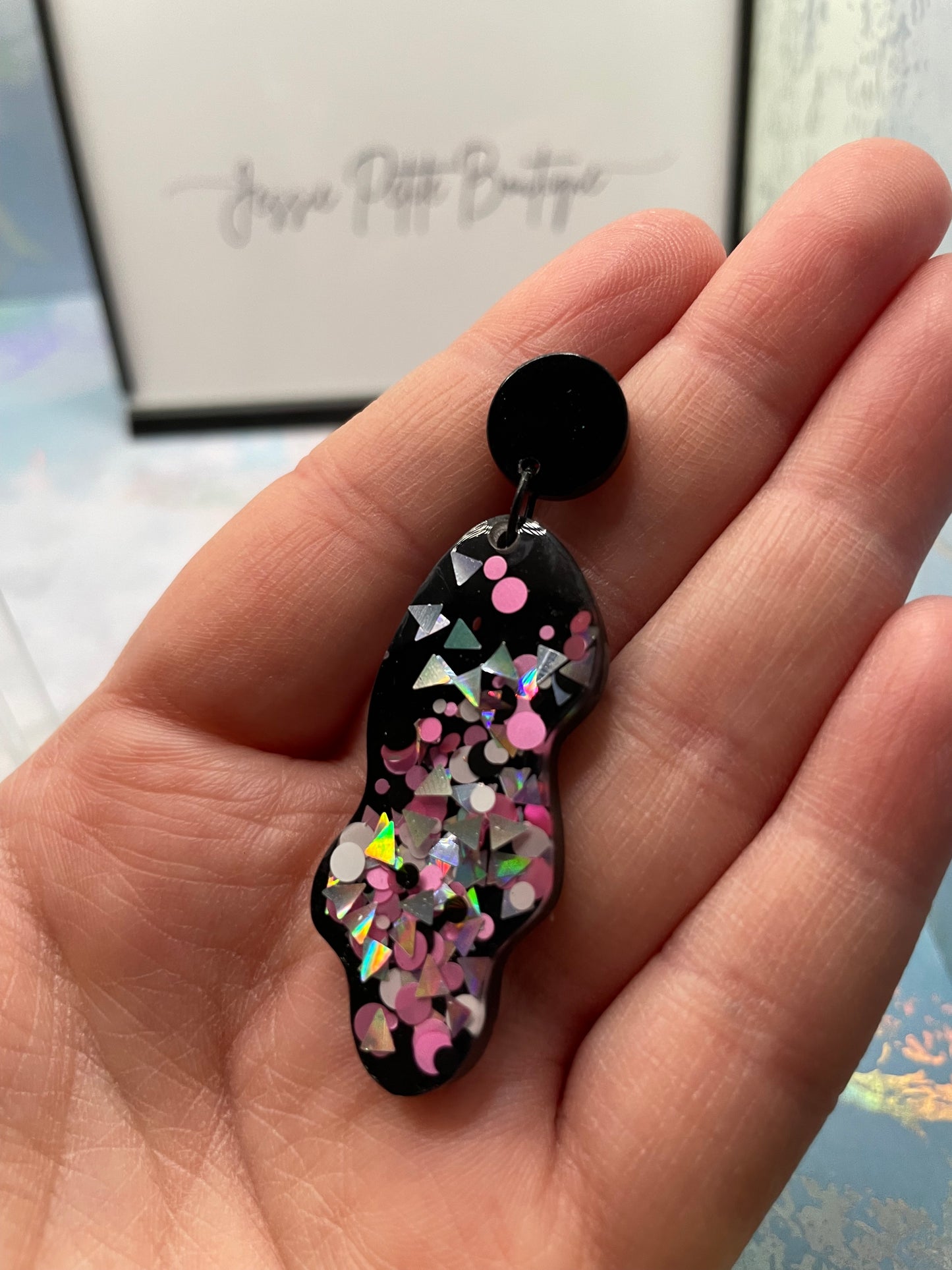 Stacey: Pink, White, & Grey Earrings -Nickel Free