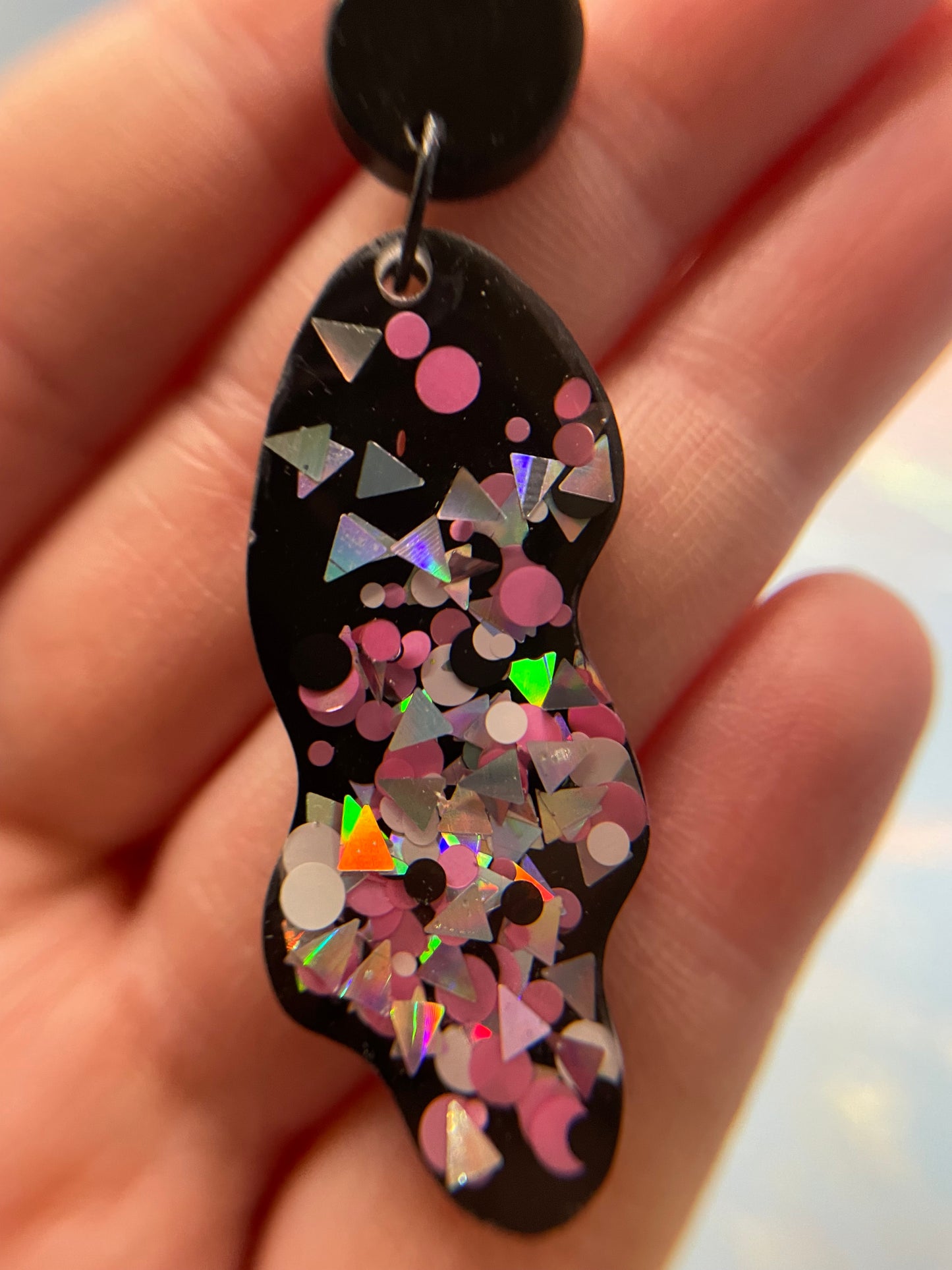 Stacey: Pink, White, & Grey Earrings -Nickel Free