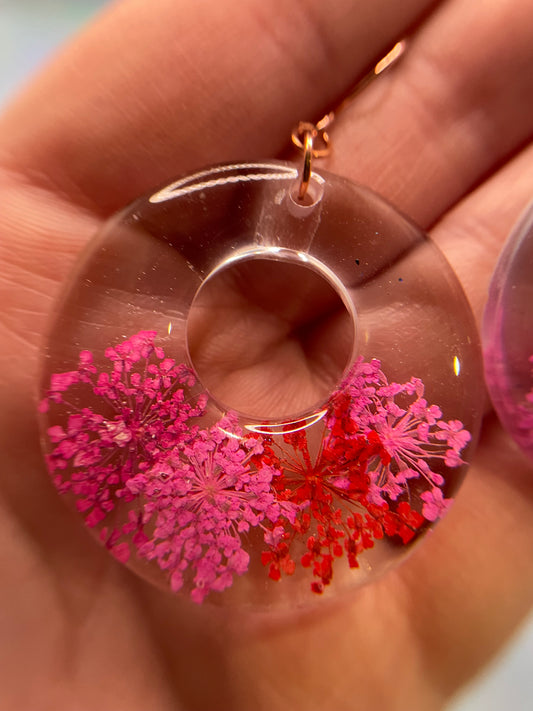 Pink & Red Flower Round Resin Earrings -NICKEL FREE