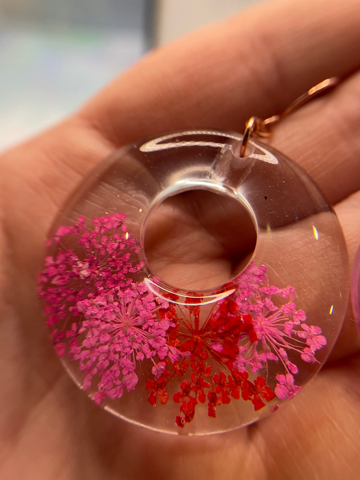 Pink & Red Flower Round Resin Earrings -NICKEL FREE
