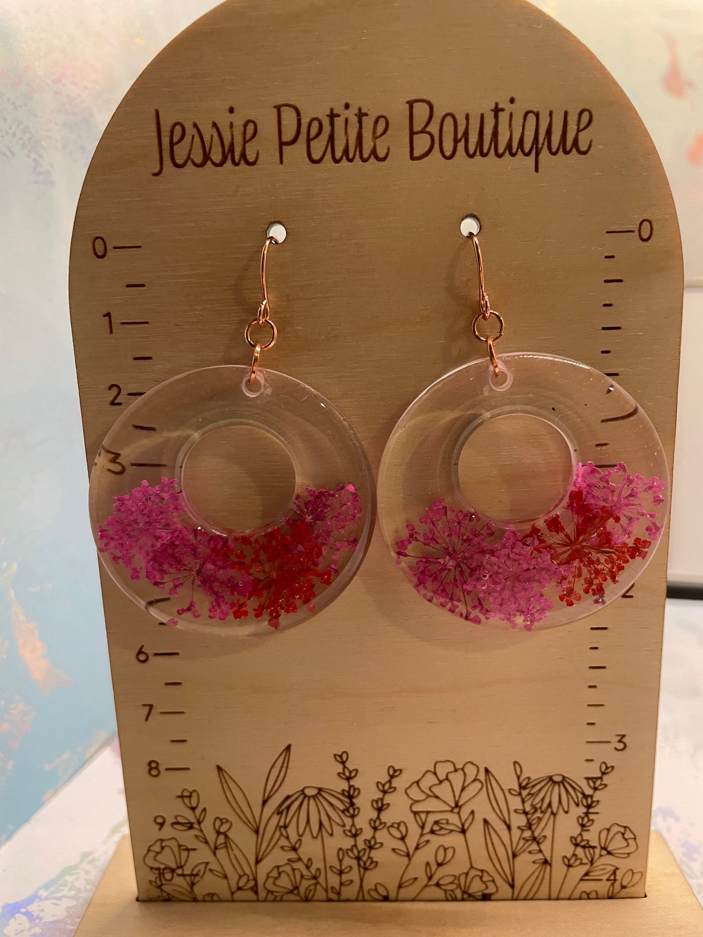 Pink & Red Flower Round Resin Earrings -NICKEL FREE