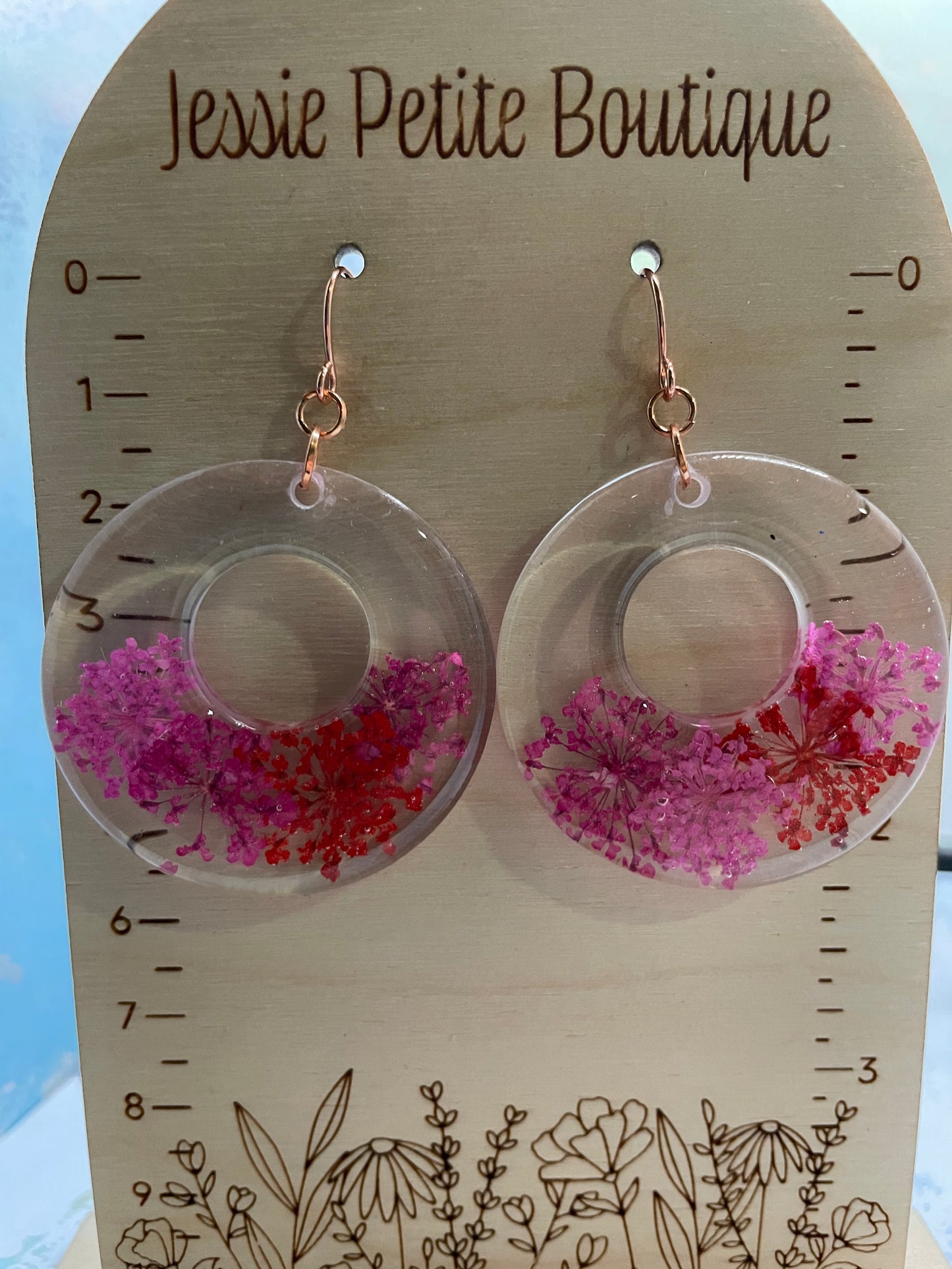 Pink & Red Flower Round Resin Earrings -NICKEL FREE