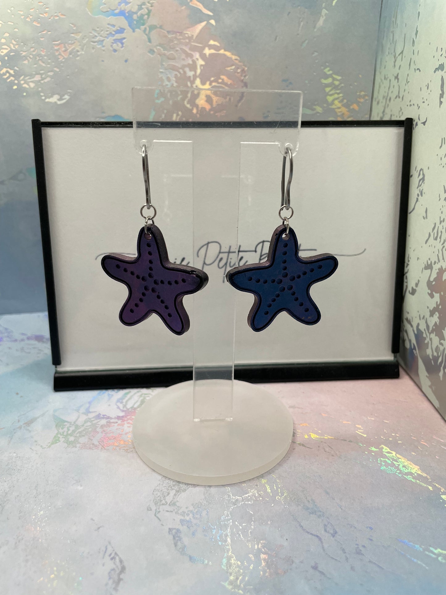 Boucles d'oreilles étoile de mer mauve caméléon-Acier Inoxydable