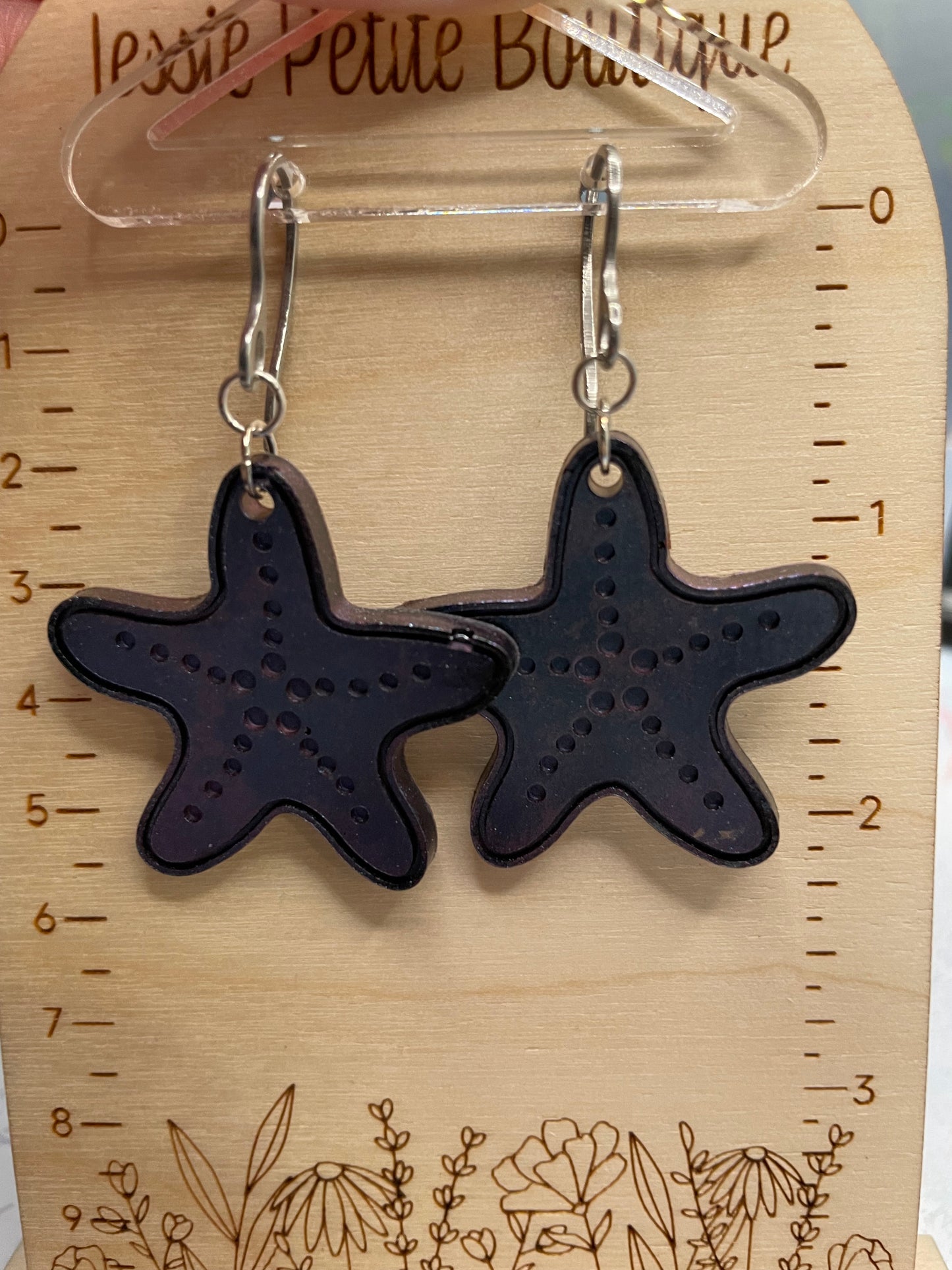 Boucles d'oreilles étoile de mer mauve caméléon-Acier Inoxydable