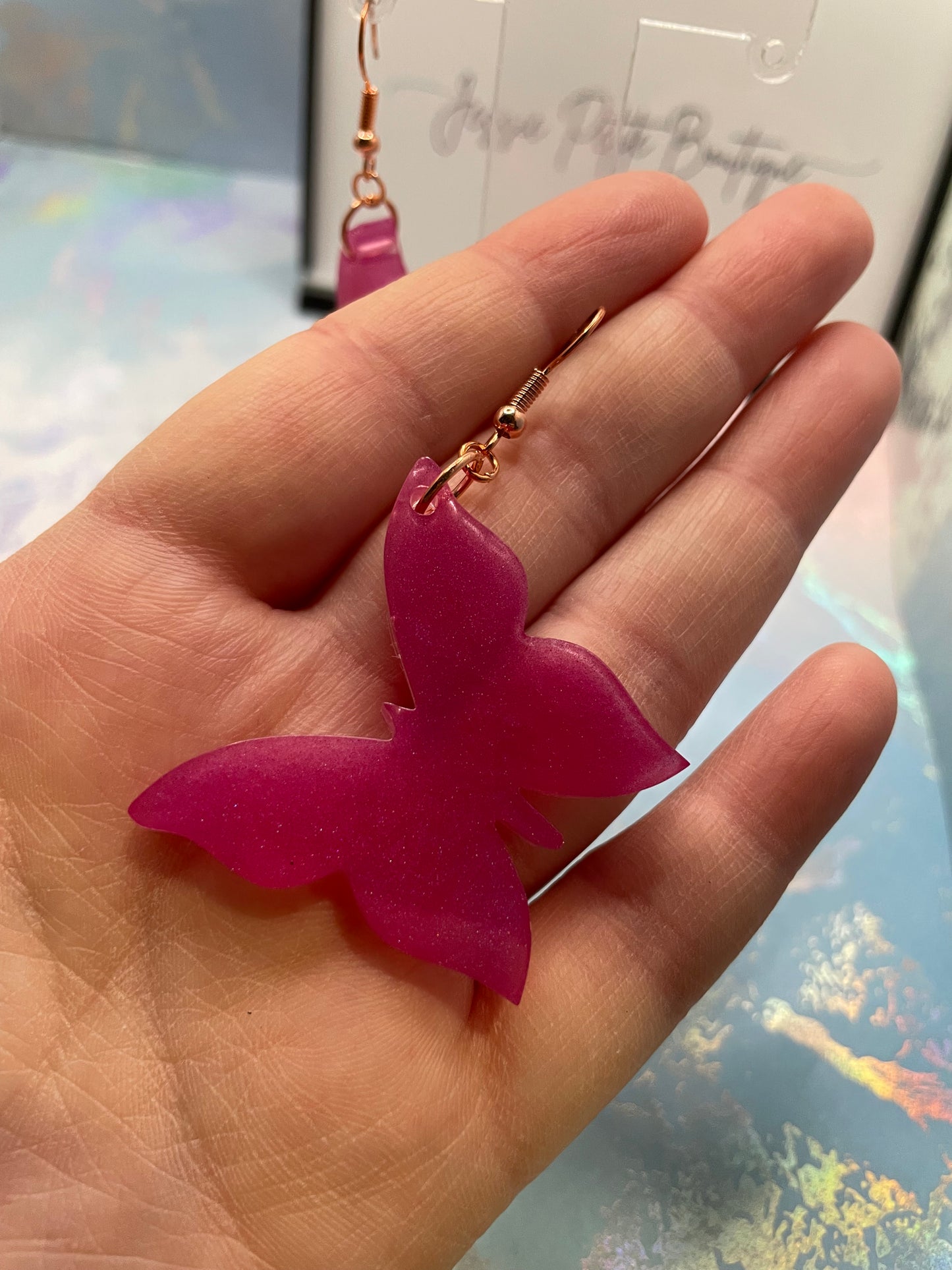 Boucles d'oreilles papillon rose