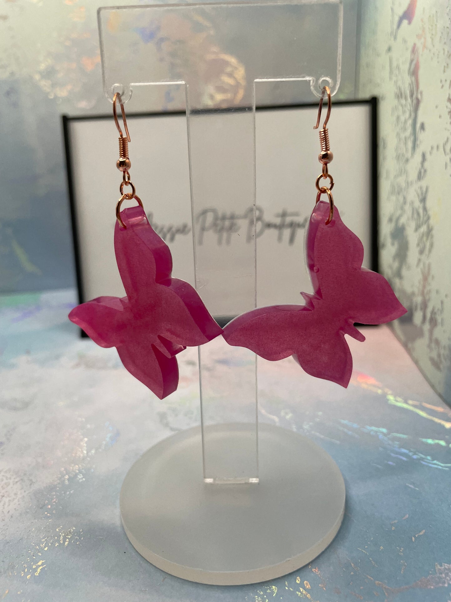Boucles d'oreilles papillon rose