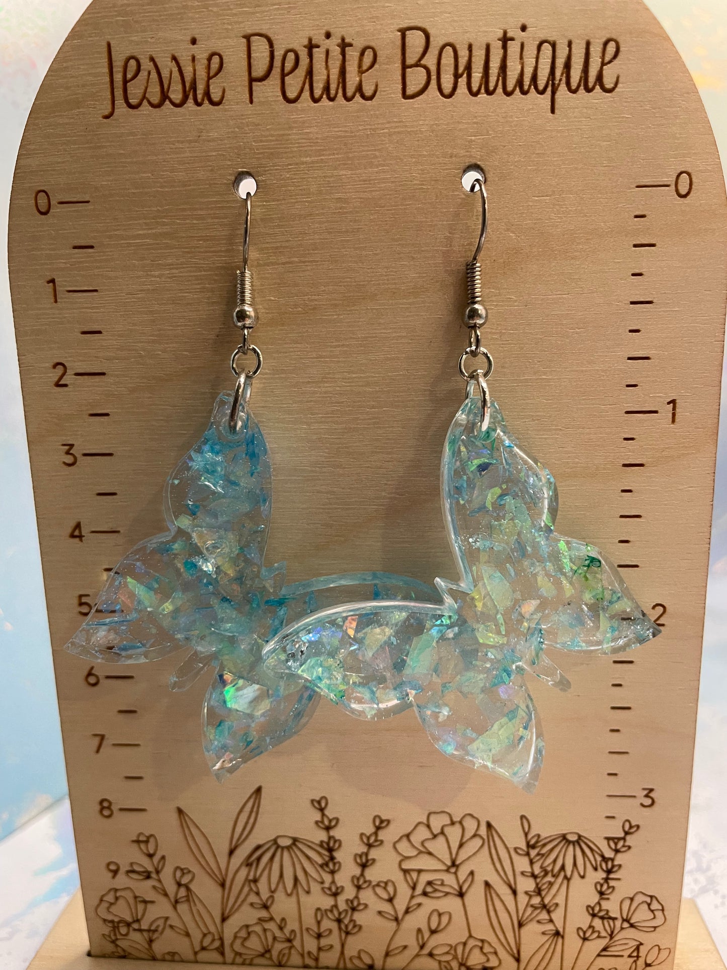 Boucles d'oreilles papillon transparent + bleue - Sans Nickel